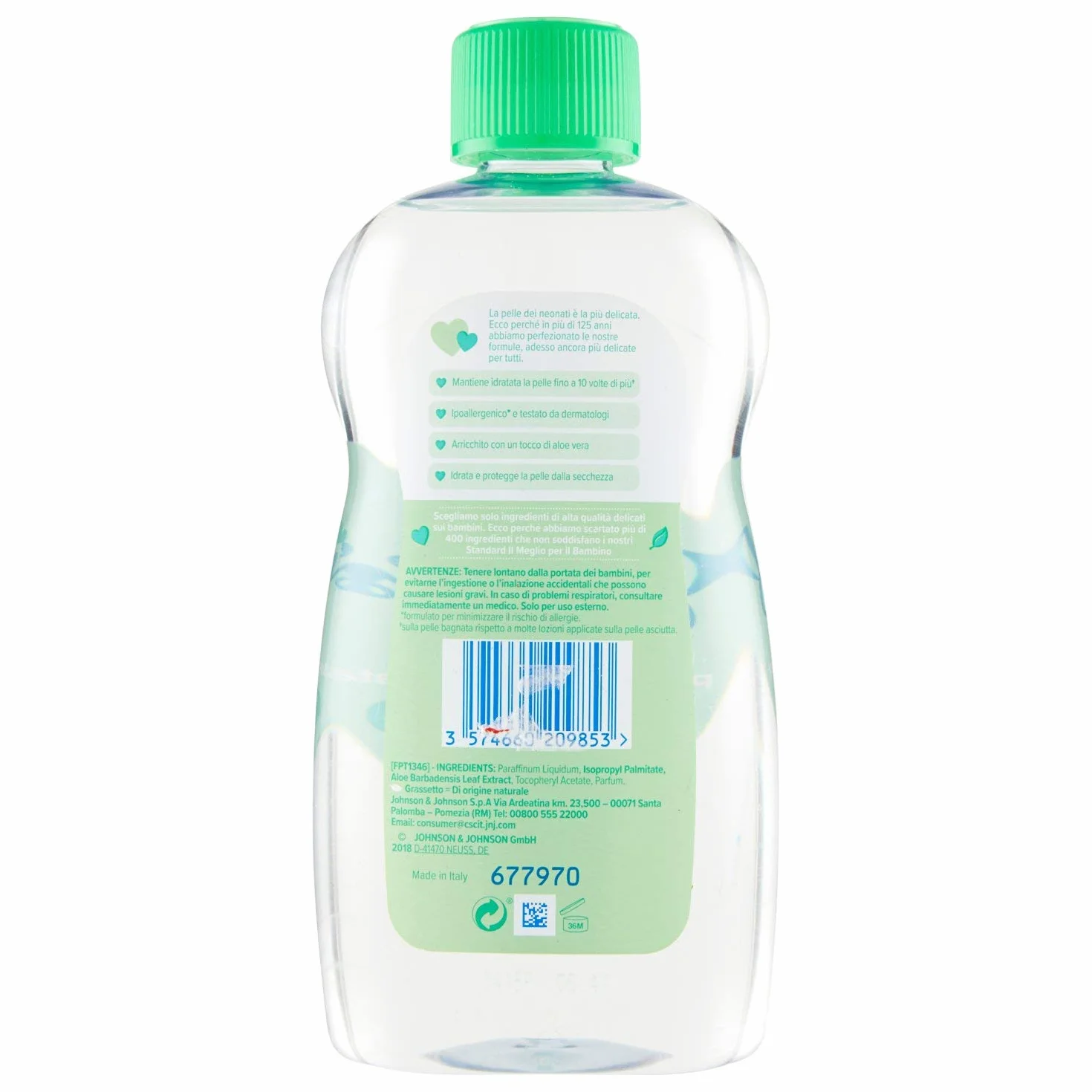 Johnson's Baby, Olejek nawilżający dla dzieci i niemowląt, z aloesem, bez barwników siarczanowych i alkoholu, idealny dla całej rodziny, 500 ml