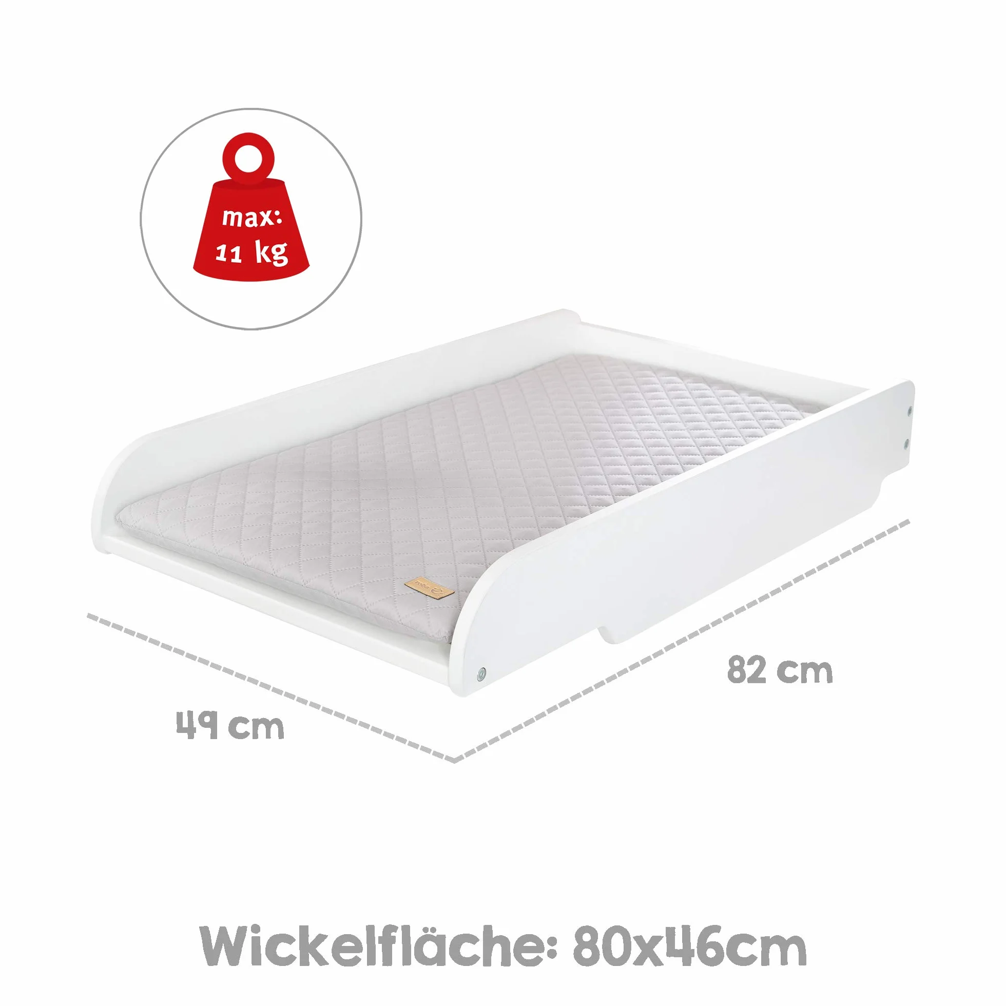 roba Desk wraz z mata do przewijania „roba Style” - stolik do przewijania do umieszczenia na łóżeczkach niemowlęcych i dziecięcych o wymiarach od 60 x 120 do 70 x 140 cm - drewno w kolorze białym