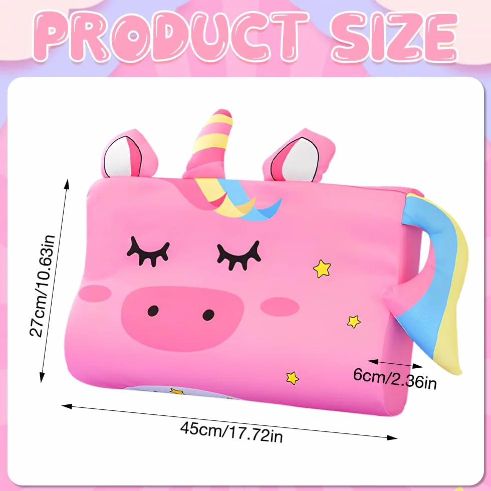 Poduszka dla dzieci, 45 x 27 x 6 cm, z poszewką, poduszka z pianki z pamięcią kształtu, ergonomiczna, oddychająca poduszka do spania dla dziecka 3 lata (lis, jednorożec) (jednorożec) (różowy))