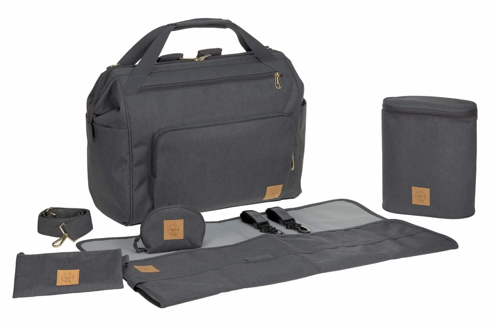 LÄSSIG Podwójna torba do przewijania niemowląt z funkcją plecaka wraz z akcesoriami do przewijania/Goldie Twin Bag, antracyt, 1 sztuka (1 opakowanie)