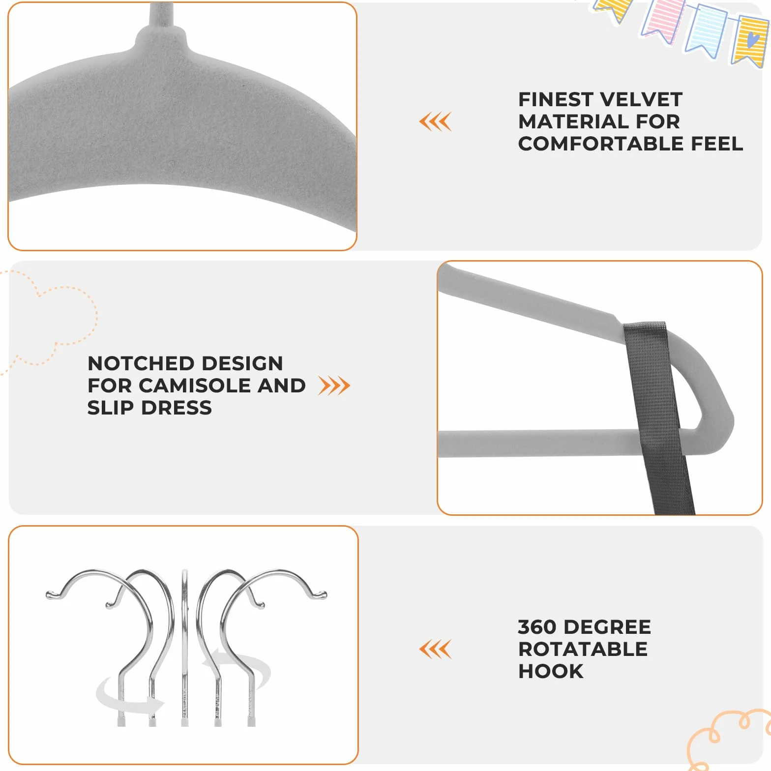 Babyrish Velvet Baby Hangers 30 Pack, Ultra Thin Nonslip Nursery Clothes Hangers (Grey)