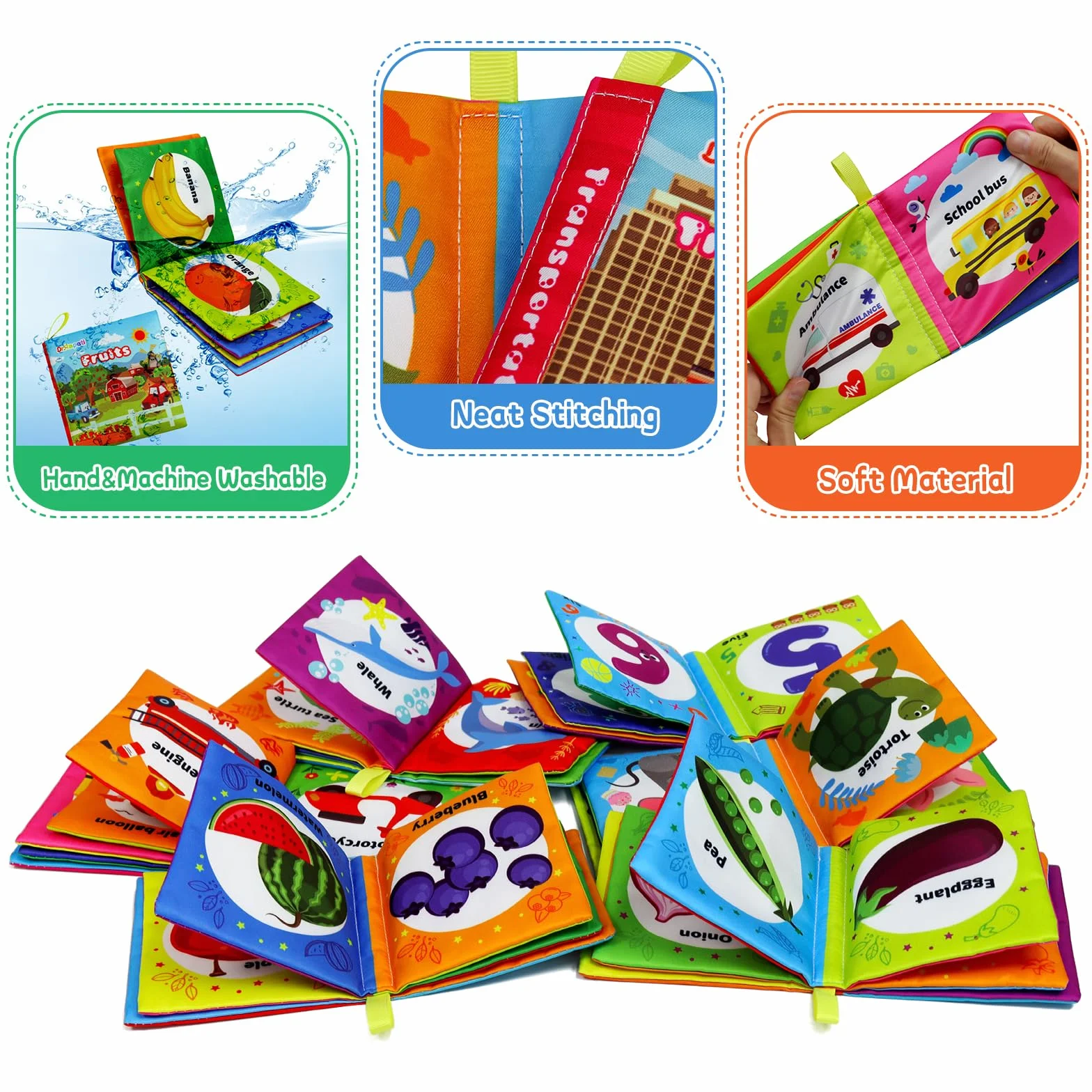 Dr.Rapeti 6 Pack Soft Books - Baby Sensory, Bath, Crinkle Books - Washable, Nontoxic Educational Learning Toy for Infant Toddler Kids