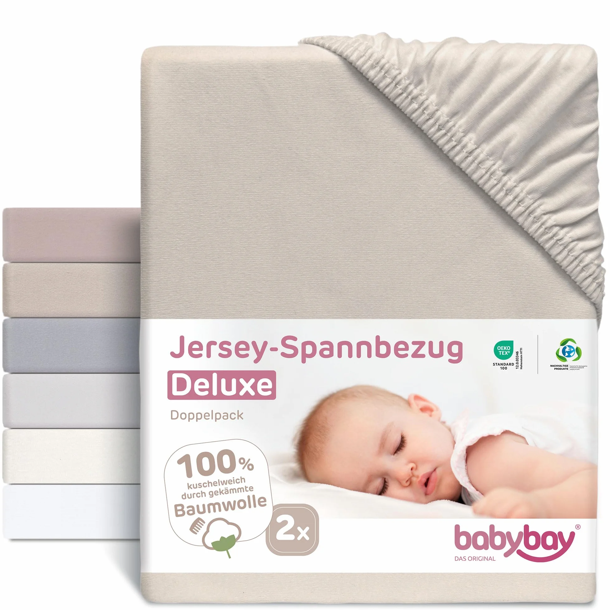 babybay Prześcieradło dżersejowe z gumką, dwupak, pasuje do modelu Original, beżowe, 81 x 42 cm (dwupak)