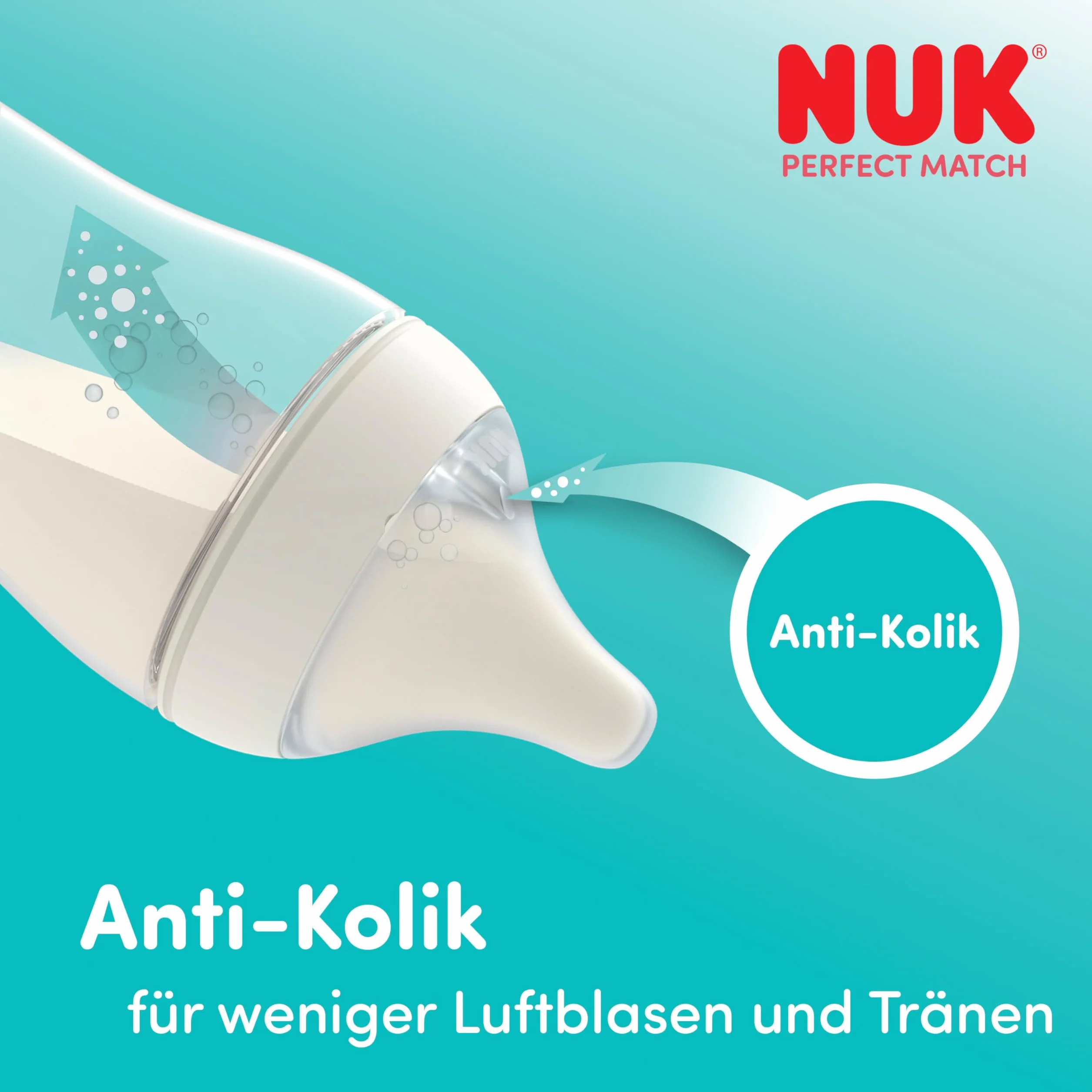 NUK Perfect Match Butelka dla niemowląt | 0+ miesięcy | 150 ml | Butelka przeciwkolkowa | PP | Wskaźnik kontroli temperatury | Małpka | 1 sztuka