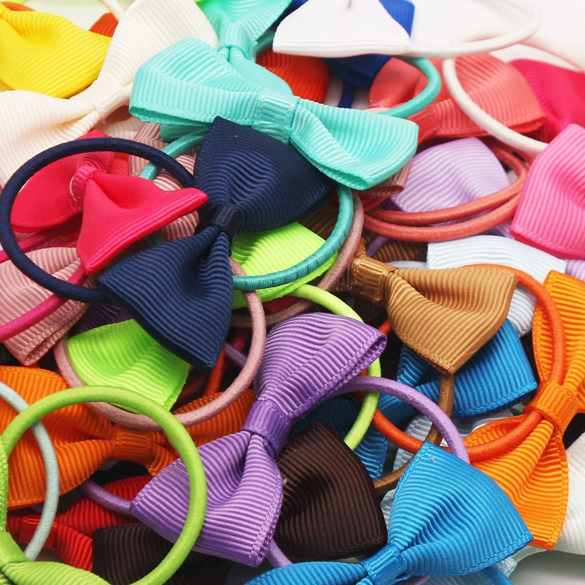 50 sztuk mini kokardek do włosów dla dziewczynek 3,5 cm, taśma rypsowa, elastyczna ozdoba do włosów dla dzieci, małych dzieci, parami (kolor A)
