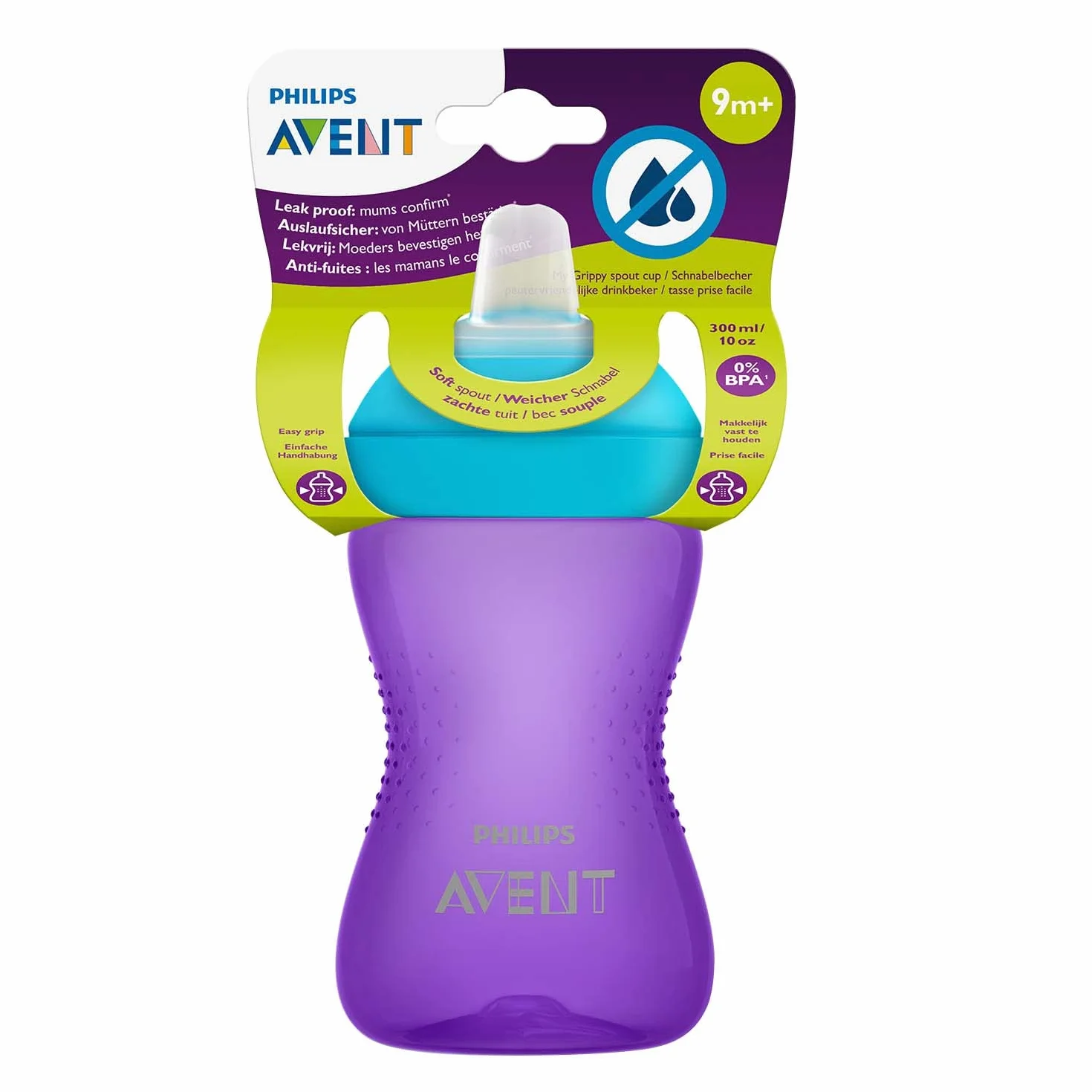 Philips Avent Kubek do picia z miękkim dzióbkiem SCF802/02, 9 m+, 260 ml, fioletowy/niebieski