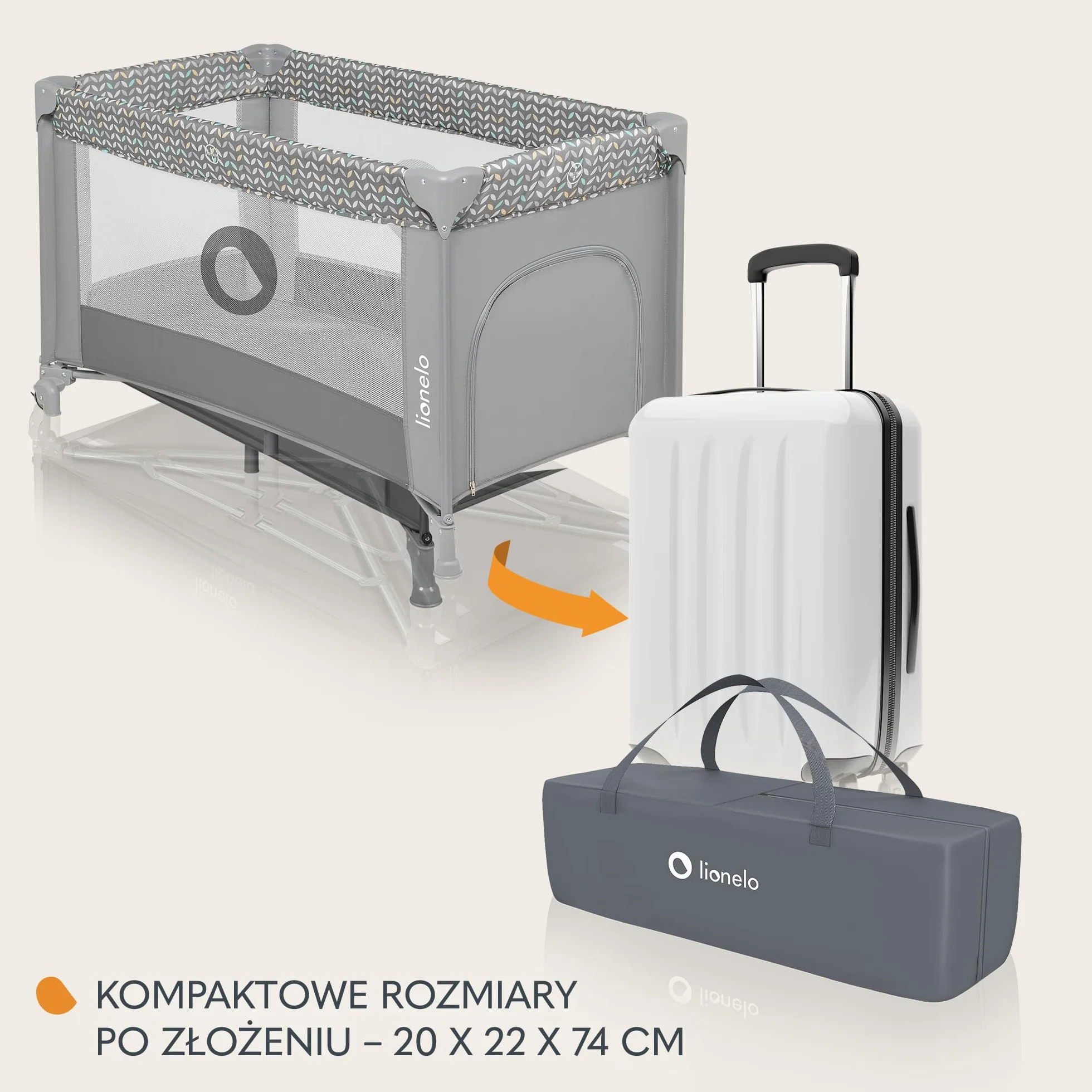 Lionelo Stefi 2 w 1 łóżeczko turystyczne, łóżko dziecięce z przewijakiem, przewiewne ścianki, system LockGuard, łóżeczko przenośne do 15 kg, składane, torba transportowa
