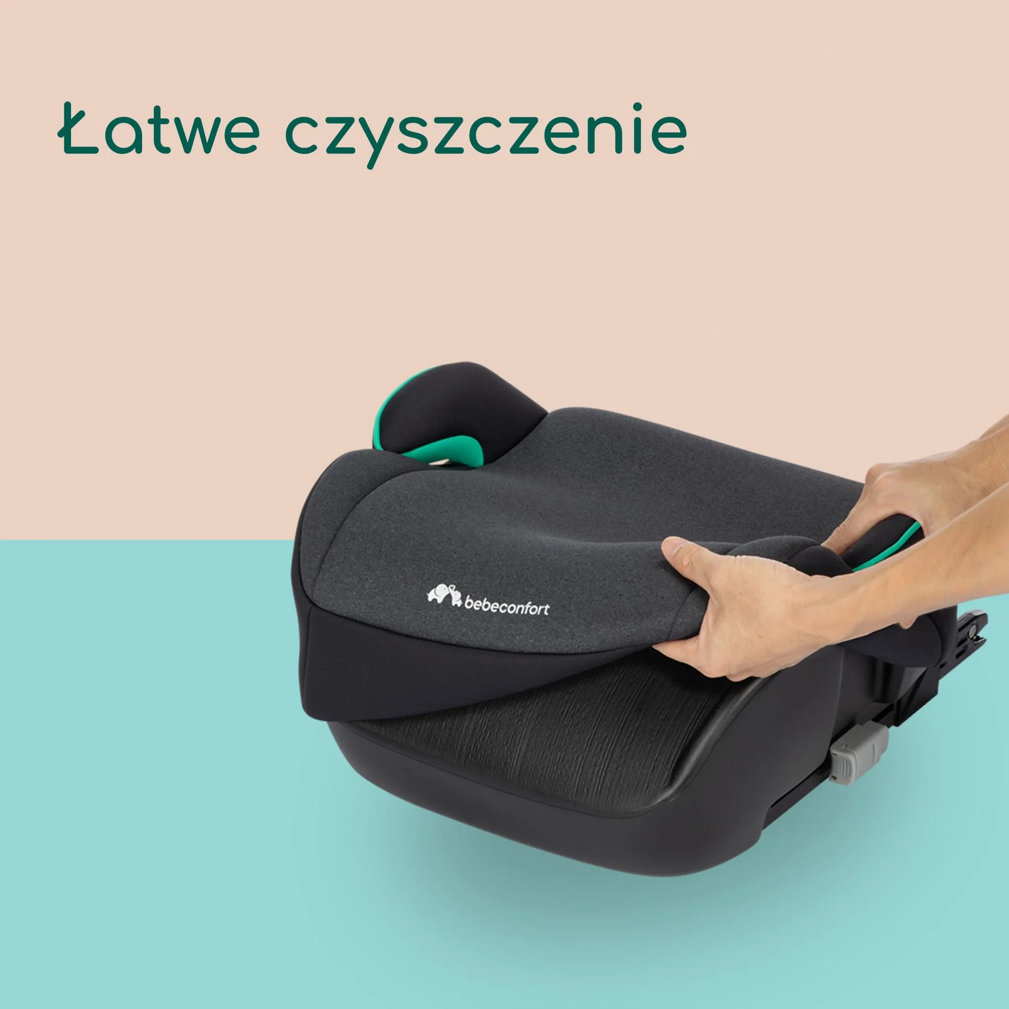 Bebeconfort Manga i-Fix, Booster dla starszaka, Fotelik typu booster z miękką poduszką i systemem ISOFIX, Lekki wyściełany fotelik booster dla starszaka, 6–12 lat, 22–36 kg, 128–150 cm, Tinted Black