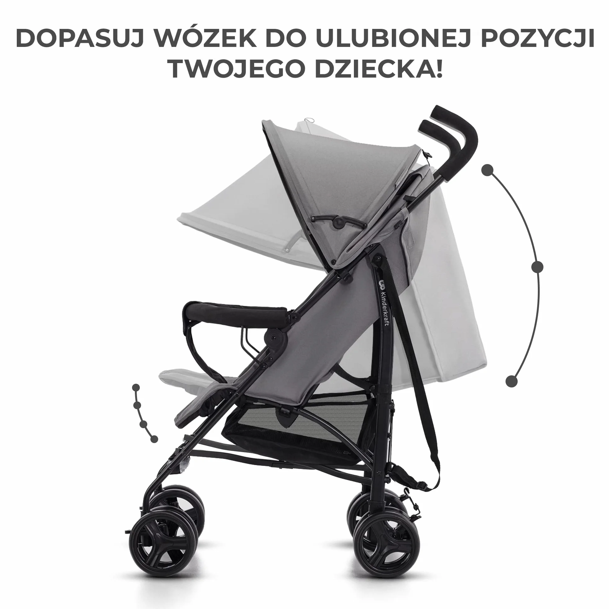 kk Kinderkraft TIK Lekka Spacerówka, Parasolka, Wózek dziecięcy, na podróż, Składany do kompaktowych rozmiarów, Lekka, tylko 6,5kg, Regulacja oparcia, od 6 miesięcy, max obciążenie 17kg, Szary