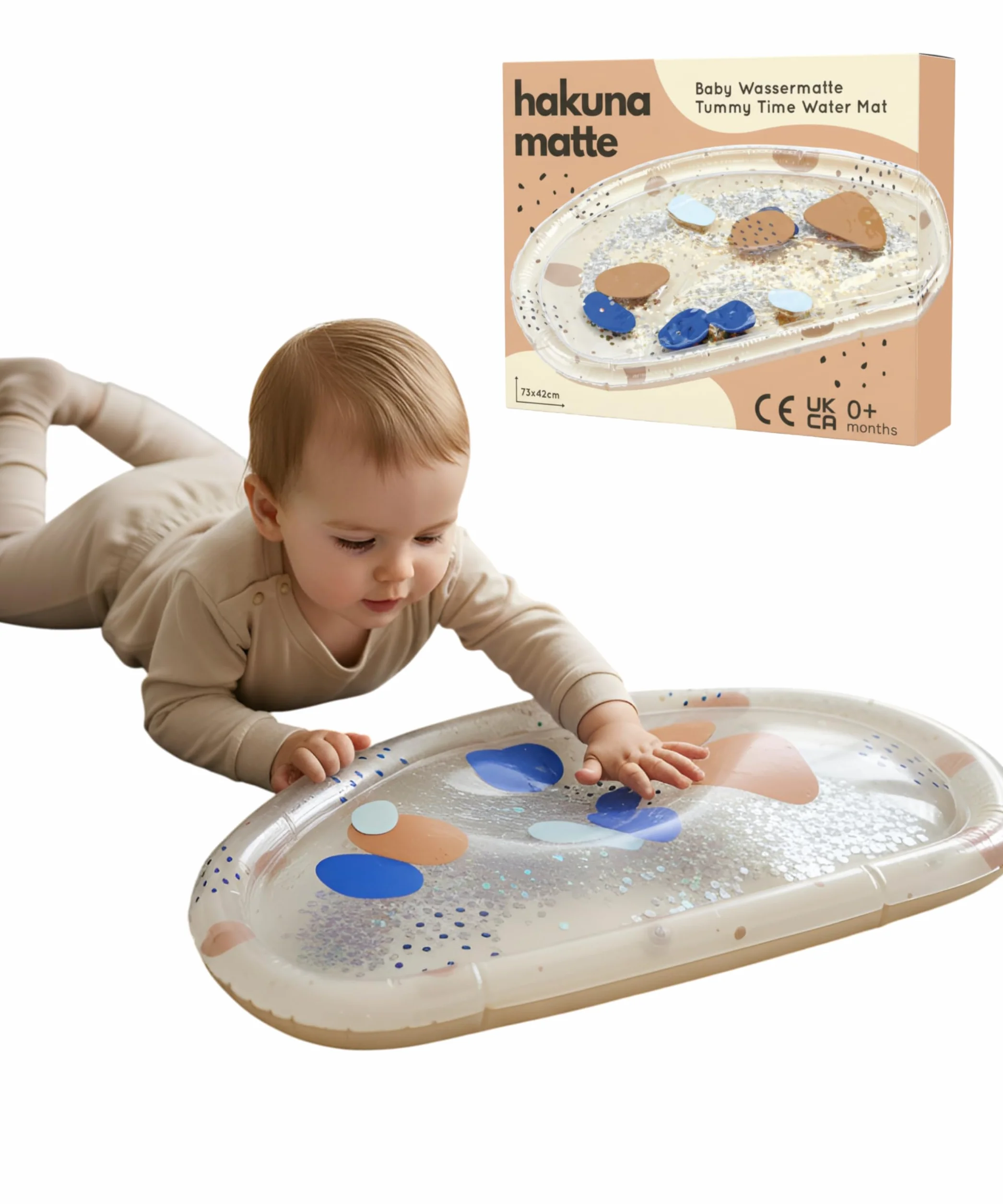 Hakuna Matte Montessori mata wodna dla dzieci Tummy Time, bez BPA, 73 x 42 cm, zabawka, mata sensoryczna i mata do akwamaryny dla dzieci od 3, 6, 9 miesięcy, mata do zabawy w wodzie z brokatem, mata