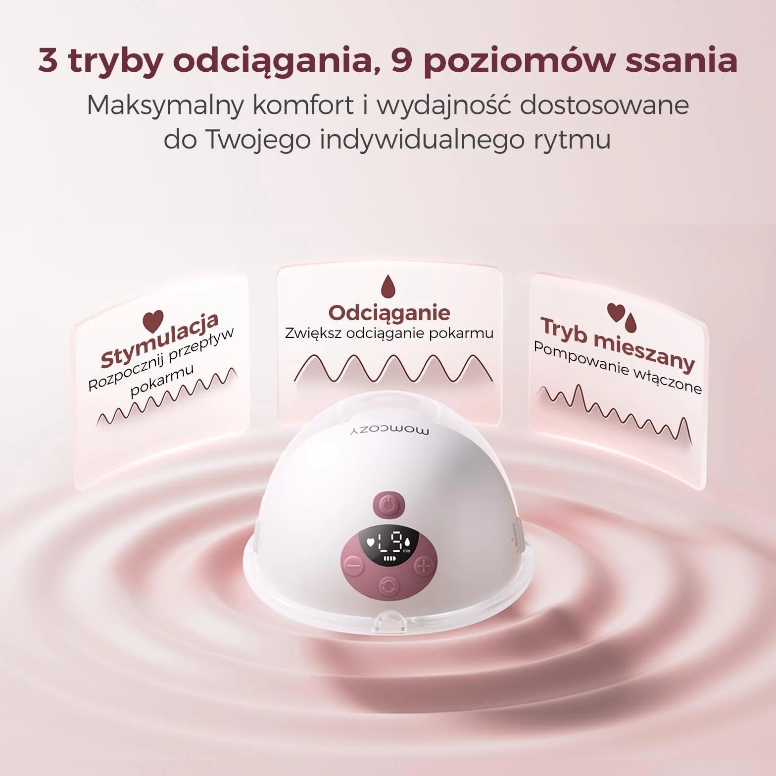 Momcozy M5 Smart Elektryczna Laktacja Bezprzewodowa, Sterowana Aplikacją, 3 Tryby 9 Poziomów SSania, 24 mm Końcówka (Szary, 2 szt.)