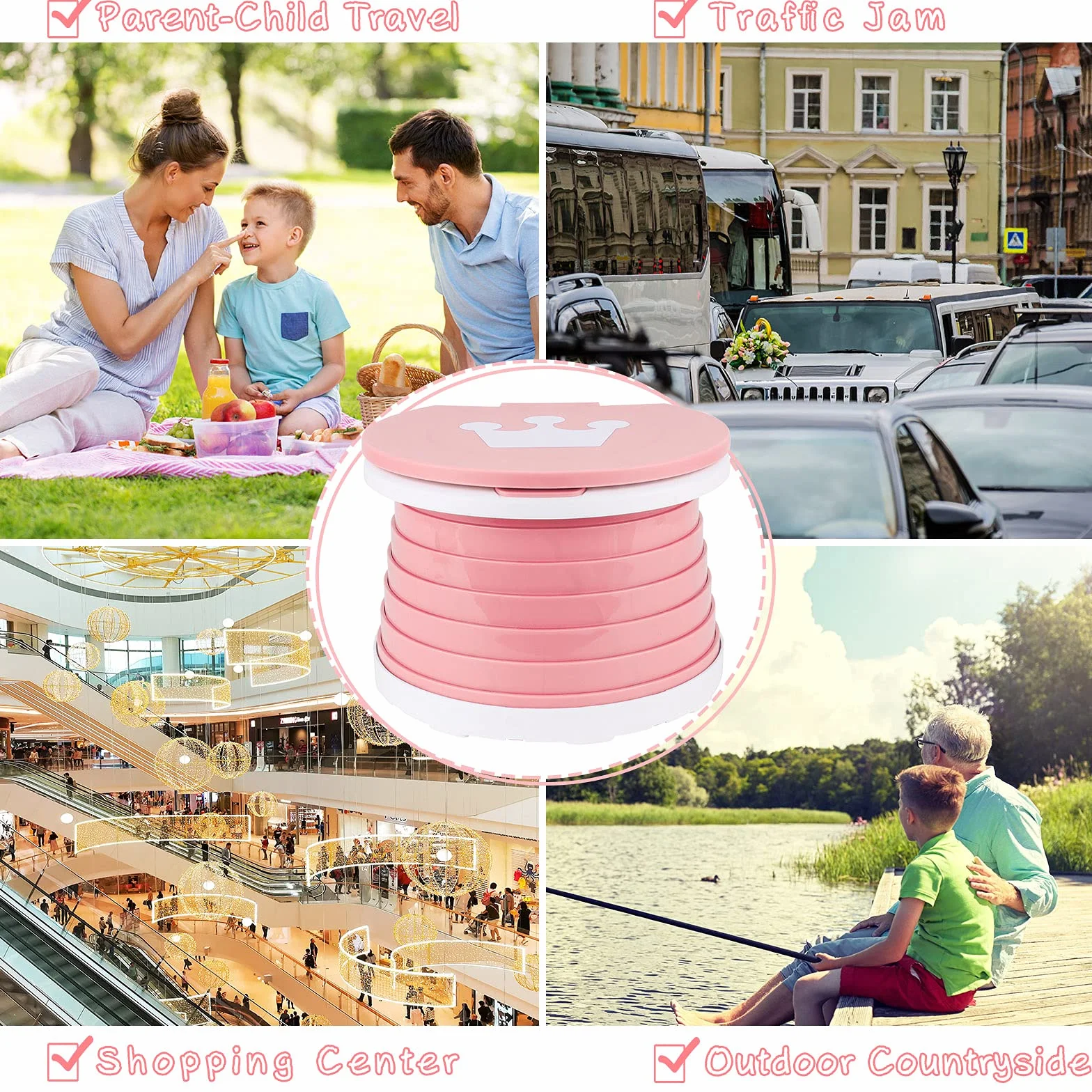 Deska Sedesowa dla Dzieci, Nocnik Podróżny do Użytku na Zewnątrz, Szkolenie dla Dzieci Składane Krzesło Toaletowe z Torbą Podróżną (Pink)