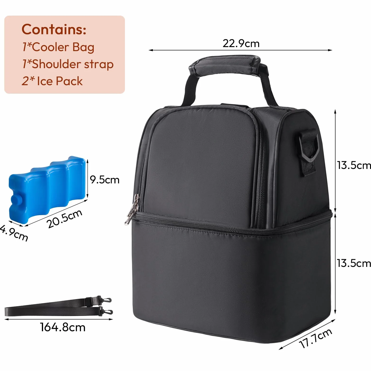 NCVI Torba chłodząca do mleka matki z opakowaniem na lód, Czarny, 3 Piece Set, Nowoczesny