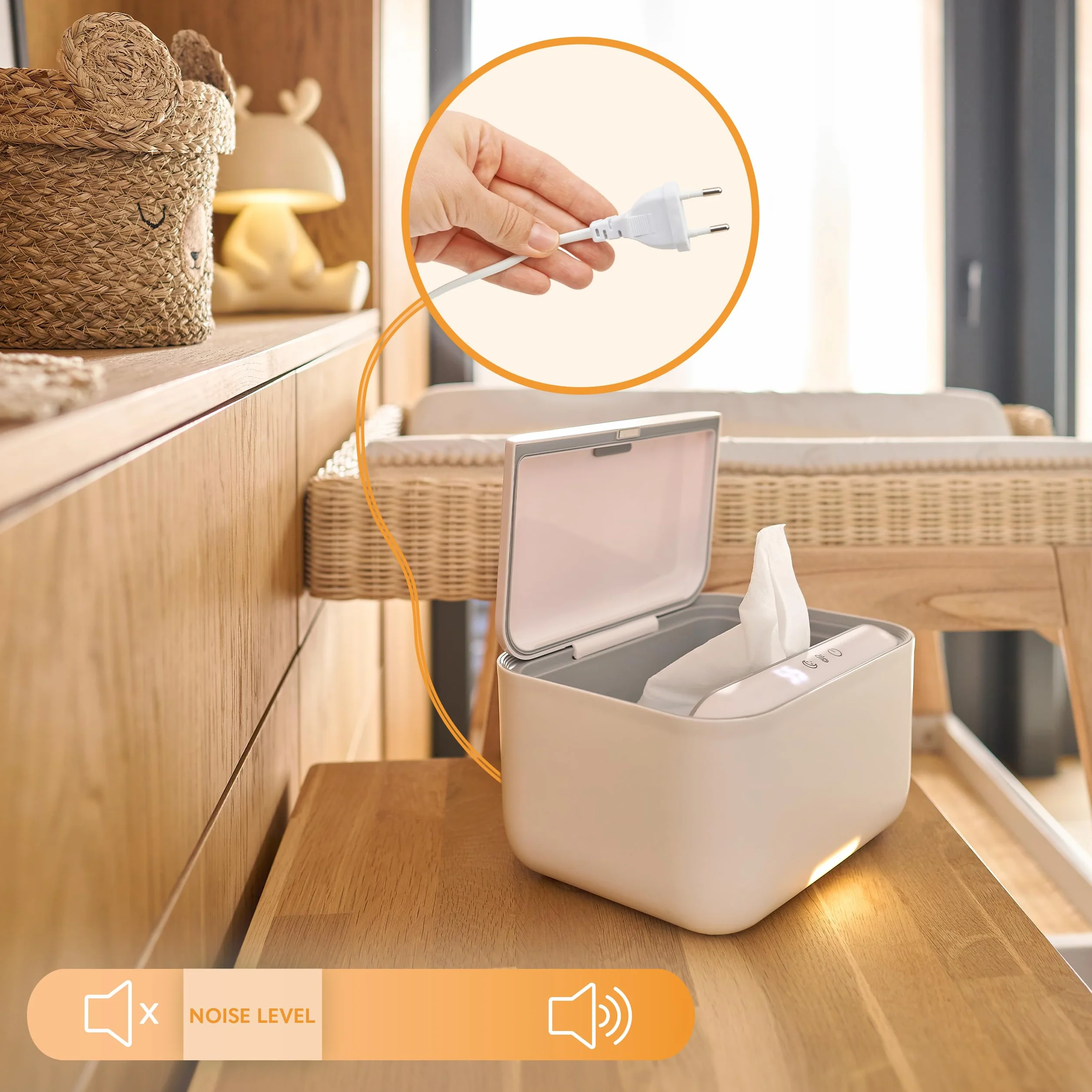 Lionelo BABYBLISS Podgrzewacz do Chusteczek i Małych Ręczników 20W dla Niemowląt, Wbudowana Lampka Nocna, 3 Poziomy Podgrzewania, Dotykowy Panel, Utrzymuje Wilgotność Chusteczek