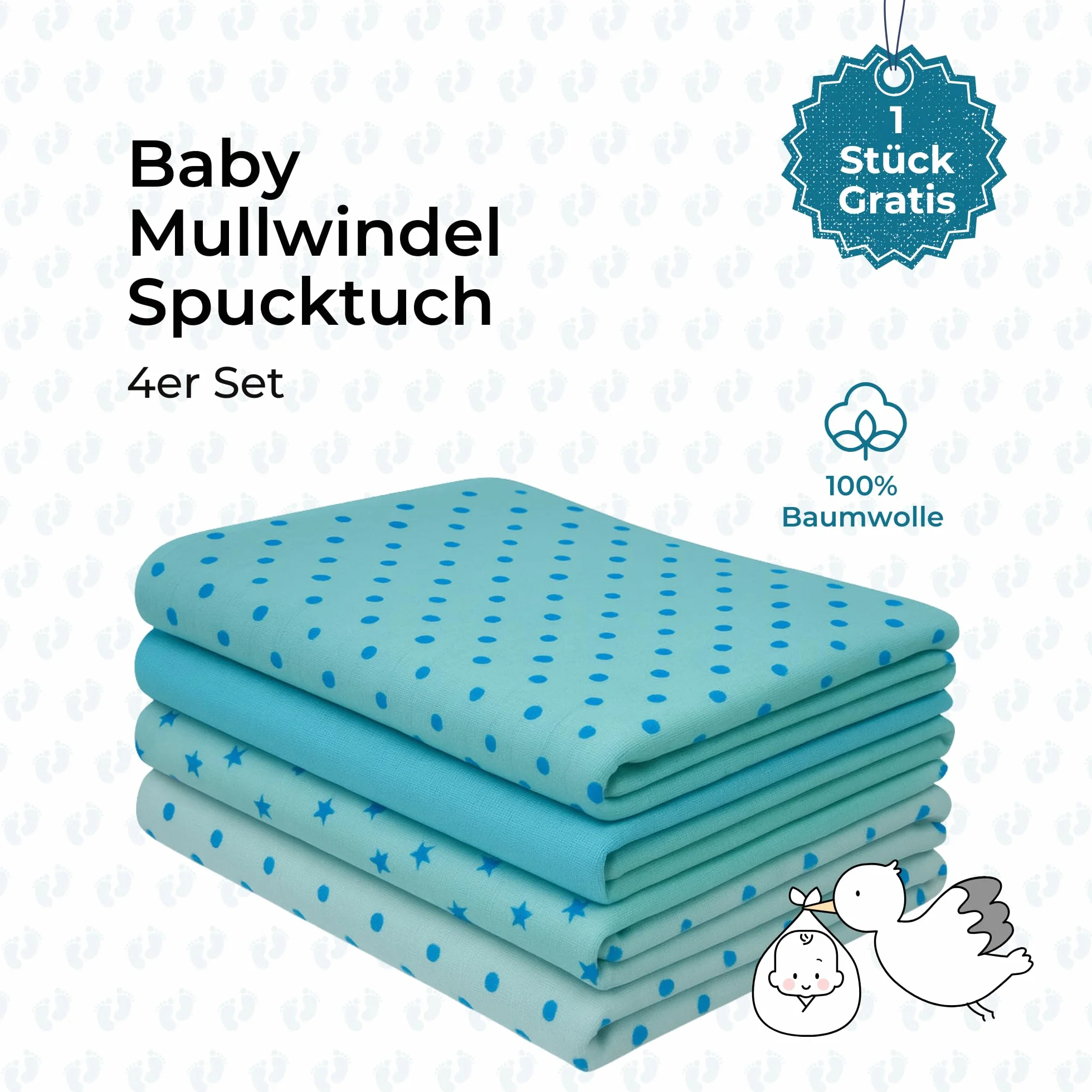 Pieluchy muślinowe, 70 x 70 cm, 5 sztuk, 100% bawełna, certyfikat Öko-Tex® (akwamaryna)