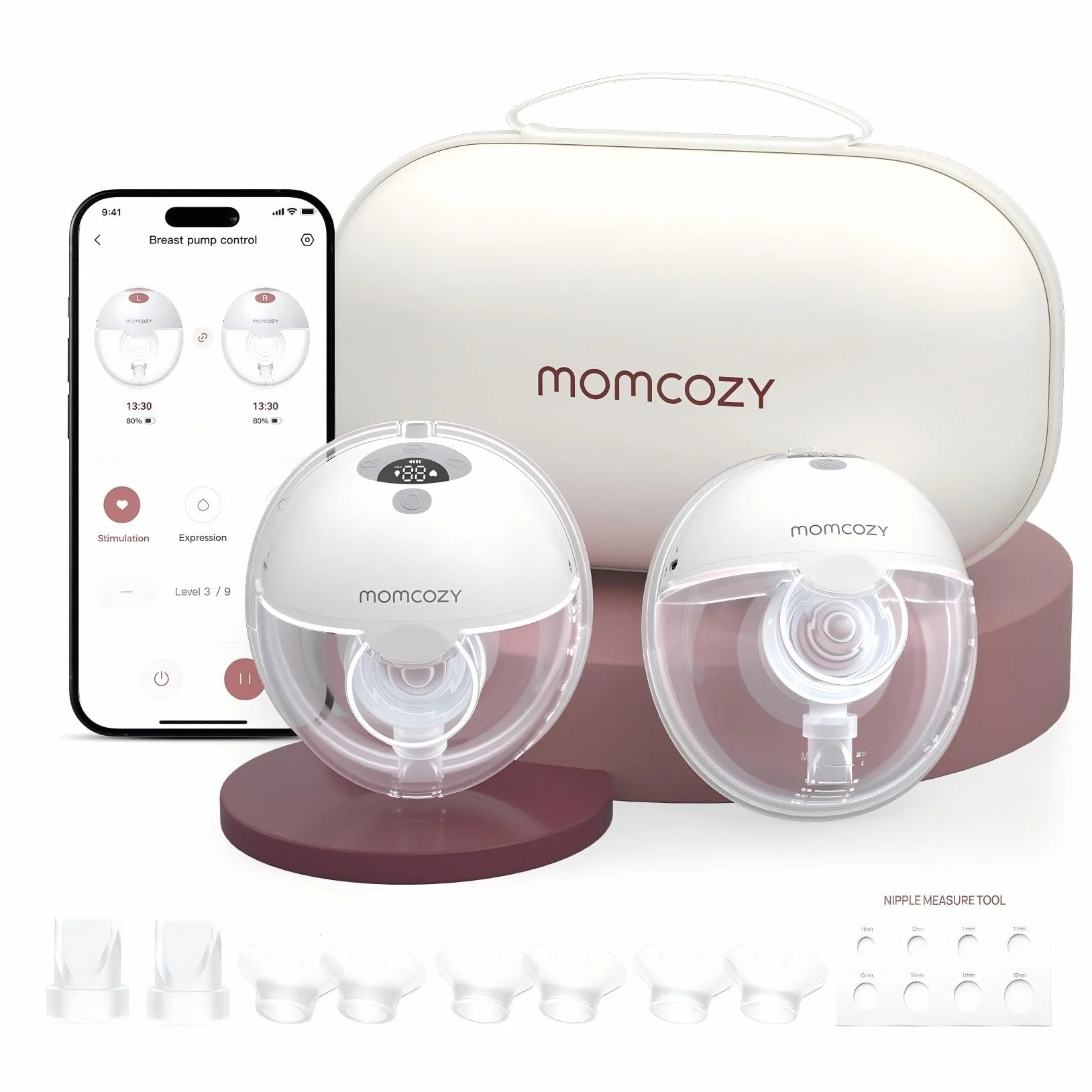 Momcozy M5 Smart Elektryczna Laktacja Bezprzewodowa, Sterowana Aplikacją, 3 Tryby 9 Poziomów SSania, 24 mm Końcówka (Szary, 2 szt.)