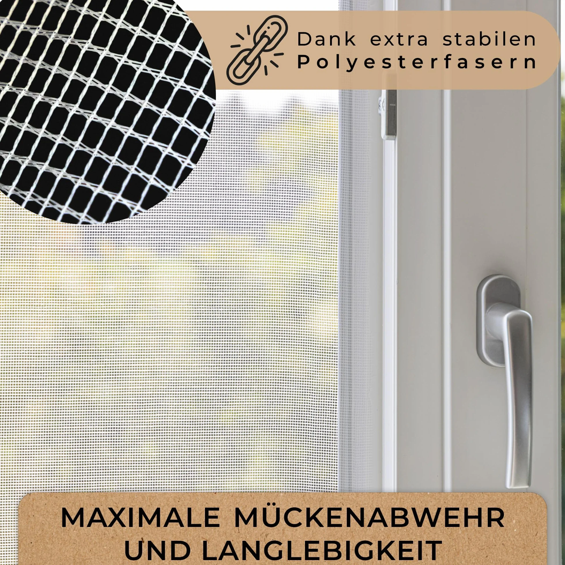 MÜCKENMEISTER® Moskitiera okienna (130 x 150 cm, biała) – moskitiera na okno z możliwością przycięcia, ochrona przed owadami na okno z paskiem klejącym