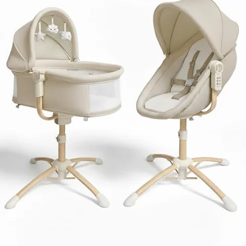 BEBE2LUXE Wielofunkcyjny 4 w 1: Huśtawka elektryczna, kołyska, wysokie krzesło, leżak