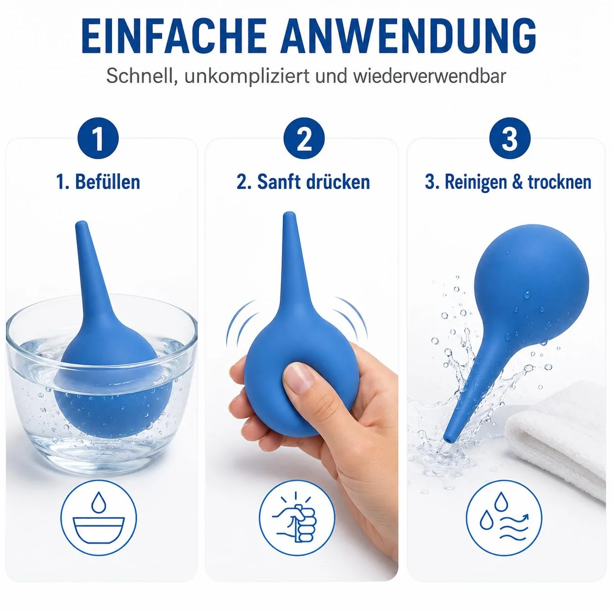 Środek do czyszczenia uszu 60 ml, zestaw do czyszczenia uszu, silikonowy, do usuwania woskowiny, dla niemowląt, dzieci i dorosłych, 2 sztuki (niebieski)