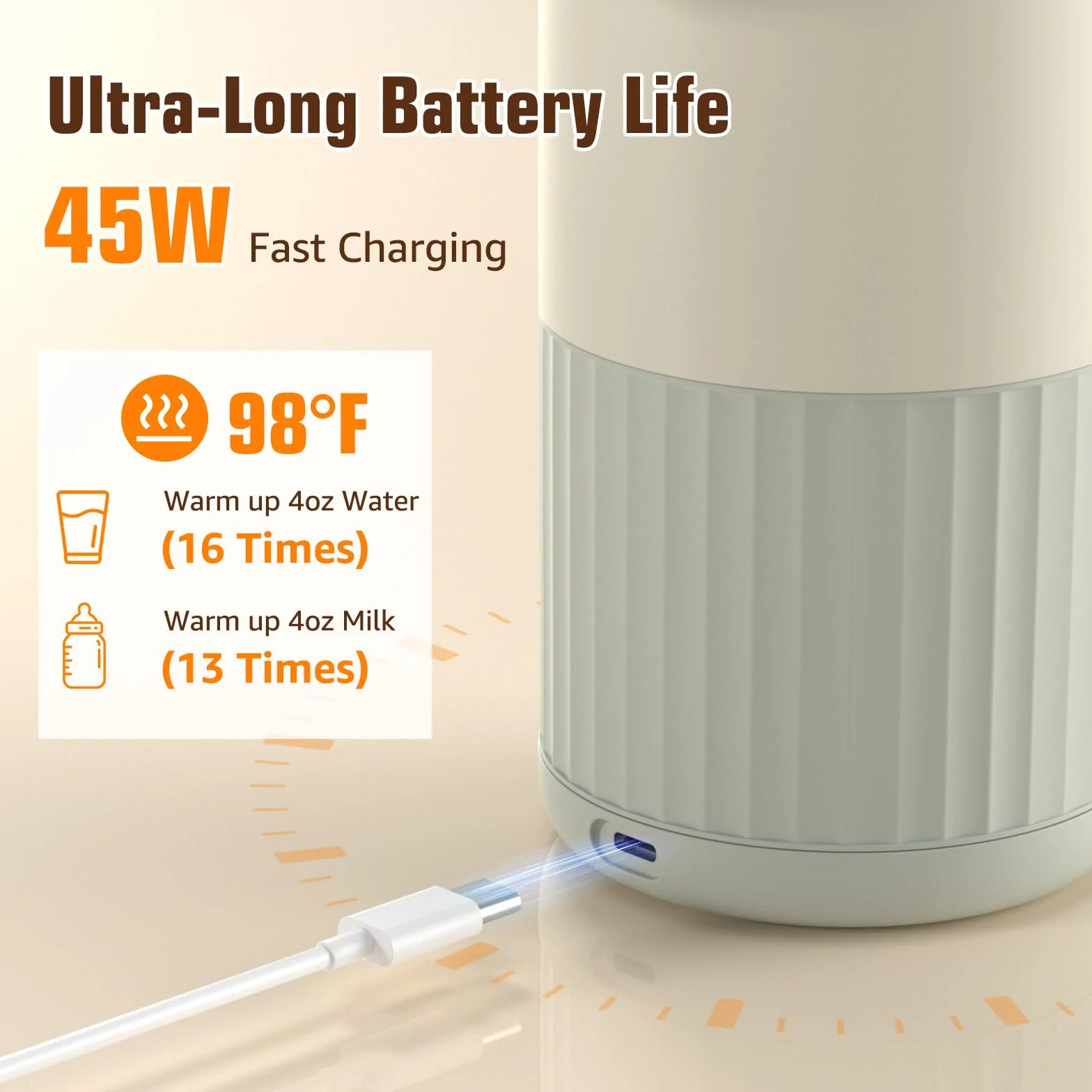 Przenośny podgrzewacz do butelek z mlekiem, mieszanką lub wodą o pojemności 380 ml, 100 W szybkie podgrzewanie i precyzyjna kontrola temperatury, podgrzewacz do mleka dla niemowląt do podróży