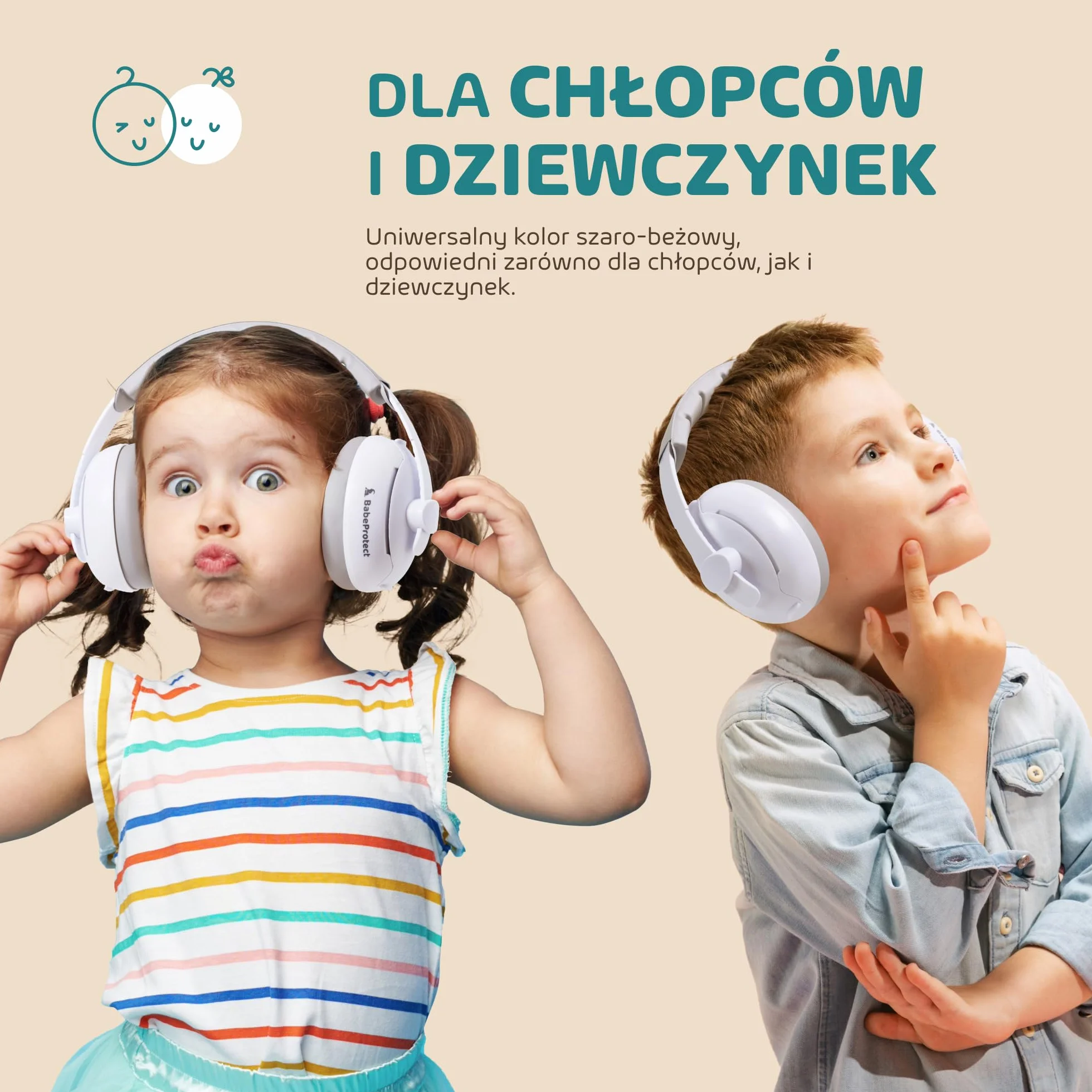 Nauszniki przeciwhałasowe la niemowląt i małych dzieci 2 w 1 - Ochrona przed hałasem - skuteczna ochrona słuchu do 4 lat - Ertyfikat CE - Doskonały komfort, Idealne do spania - Beżowy