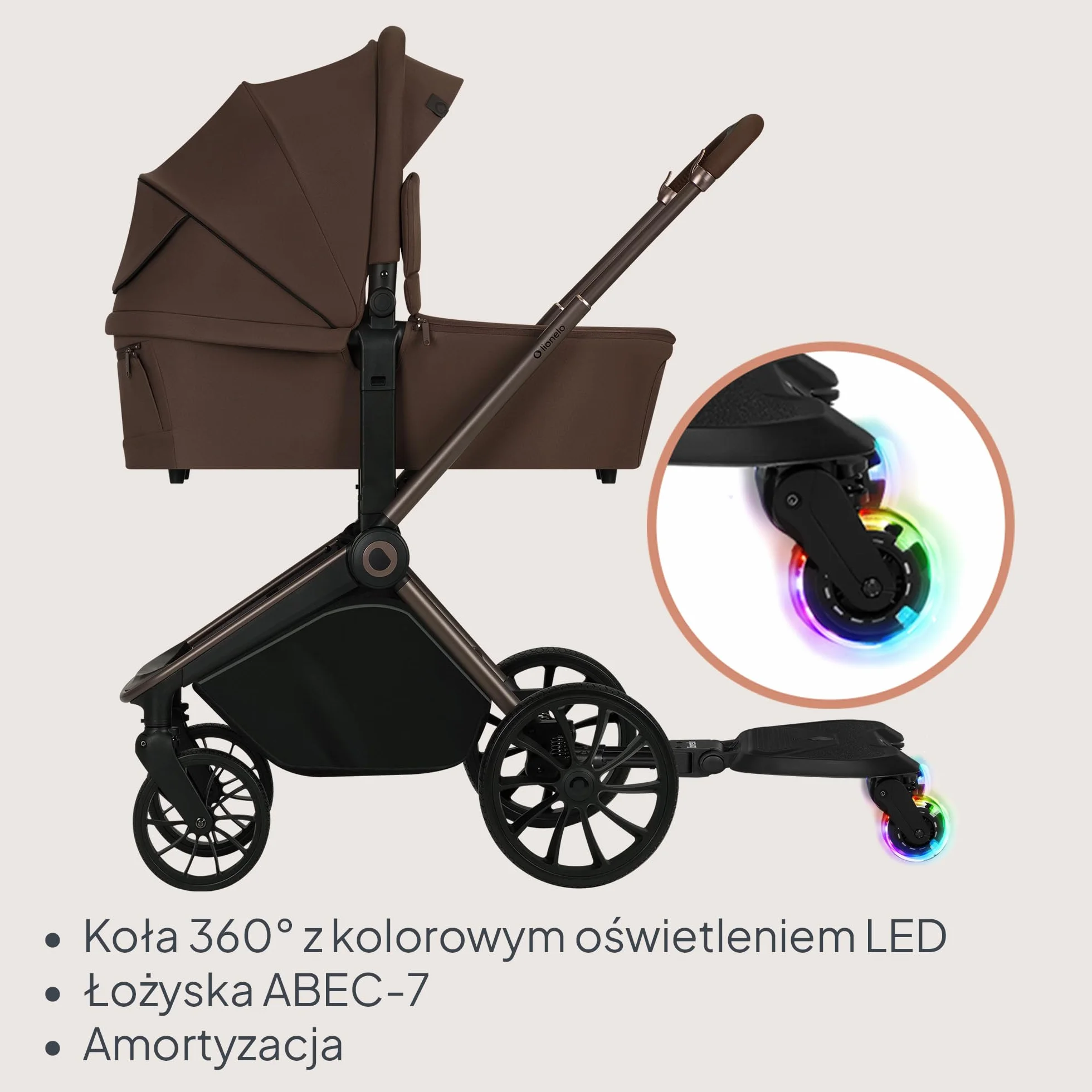 LIONELO Deska do wózka dziecięcego 2 w 1, ze zdejmowanym siedziskiem, uniwersalne dopasowanie, amortyzacja uderzeń, koła LED, do 25 kg, dla dzieci w wieku 2-5 lat