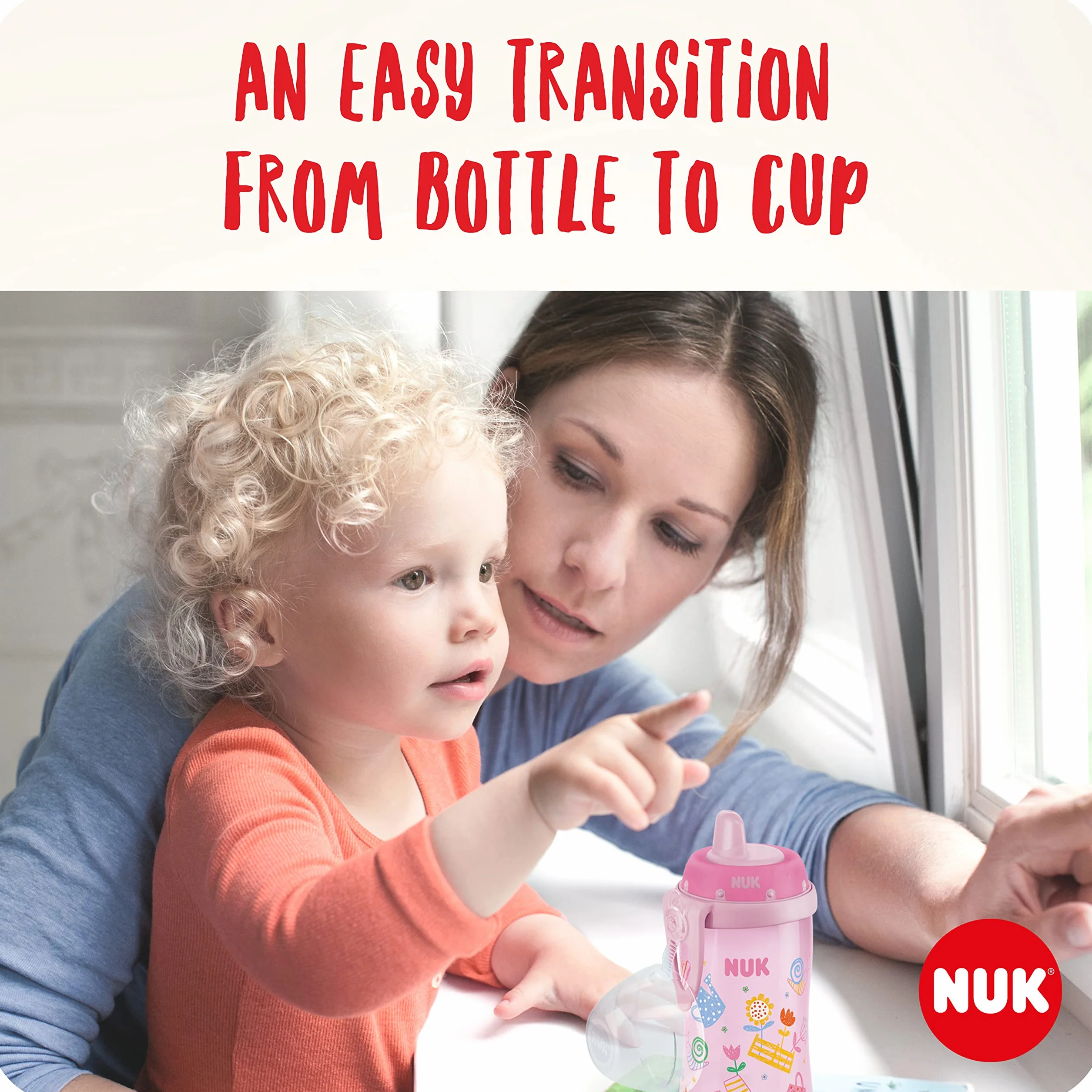 Kubek dla niemowlaka NUK Kiddy Cup | 12m+ | 300 ml | Szczelny utwardzany dzióbek do picia | Klips i ochronna przykrywka | Nie zawiera bisfenolu A | Żółty