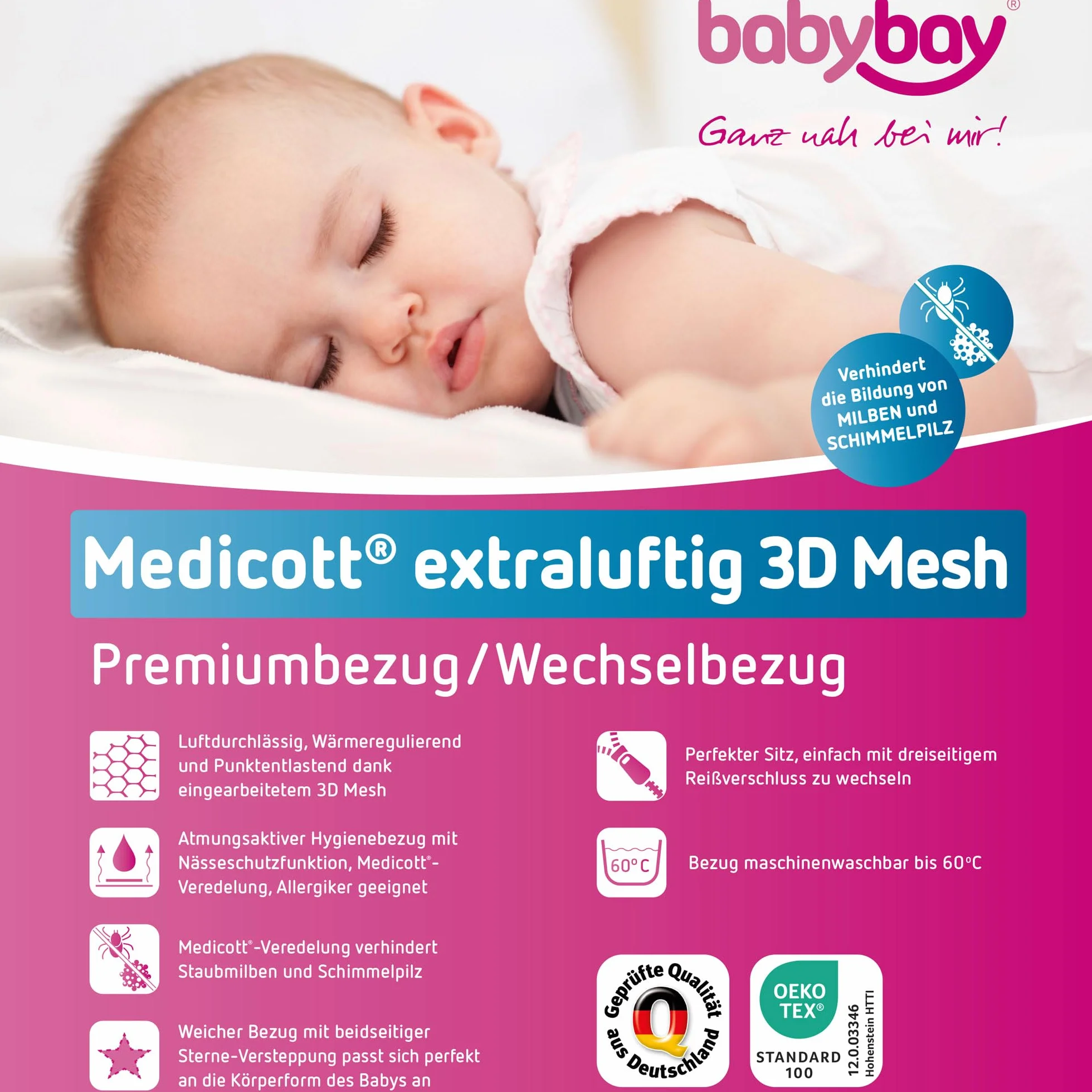 Babybay Pokrowiec na materac, poliester, bawełna, biały, oryginalny