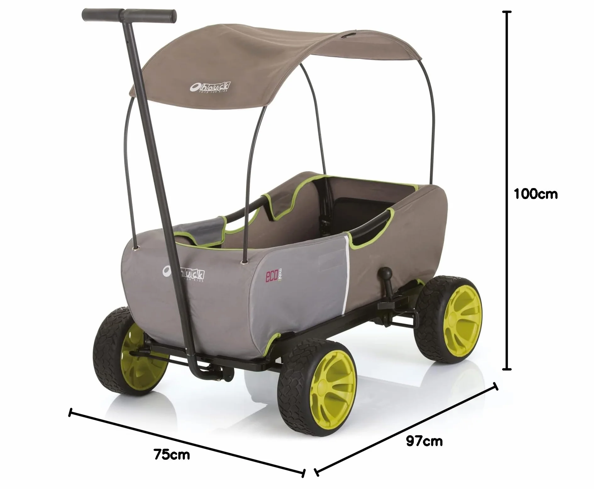 Hauck Wózek Transportowy Eco Mobil, dla Dwojga Dzieci, od 2 Lat, Ładowność do 50 kg, Stabilny, Nieprzechylny, Składany, Hamulec Postojowy, Resorowany, Zdejmowany Dyszel, Zadaszenie, Poduszka