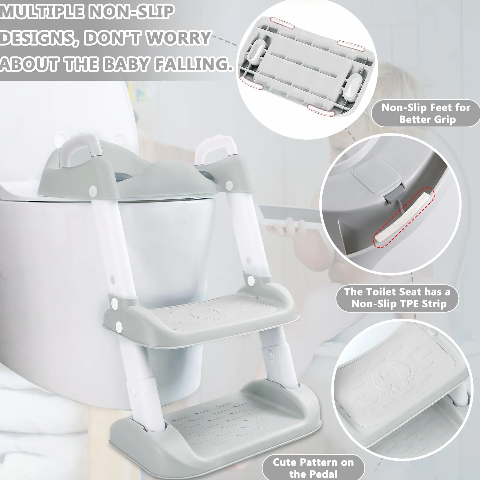 FAMKEEP Adapter toalety dla dzieci, przenośny reduktor nocnik Toaleta łazienkowa z drabiną, adapter toalety dla dzieci, regulowany, składany, wyściełana poduszka PU, antypoślizgowa, do toalet w kształcie litery V, U lub O