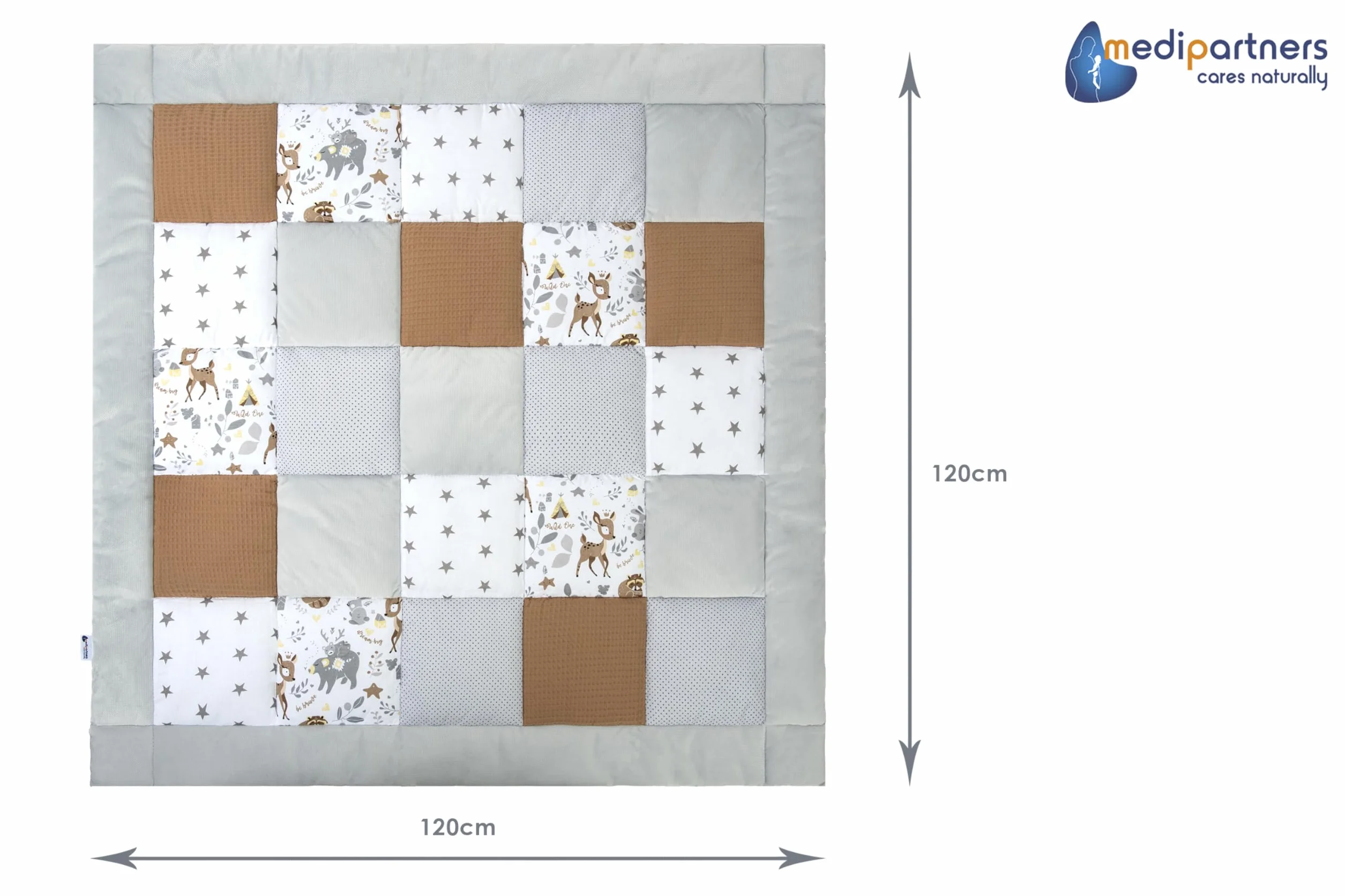 Medi Partners Koc do raczkowania Mata do zabaw 100% bawełna 120x120cm Wielofunkcyjny Gruby Miękki dla niemowląt