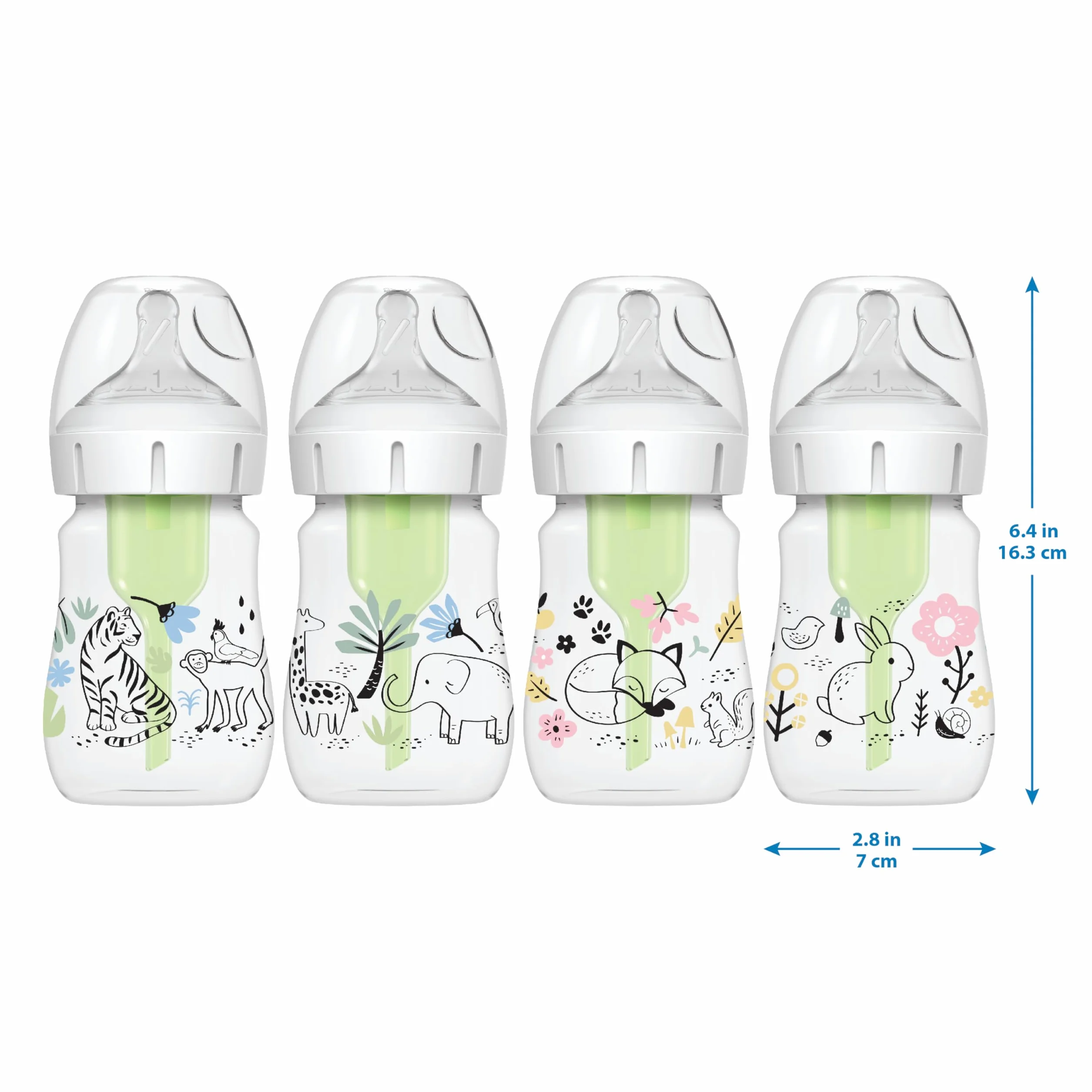 Dr. Brown's Natural Flow® Anti-Colic Options+™ butelka dla niemowląt, edycja designerska, dekoracja z dżungli, 150 ml, poziom 1 smoczek, 2 sztuki, 0 m +