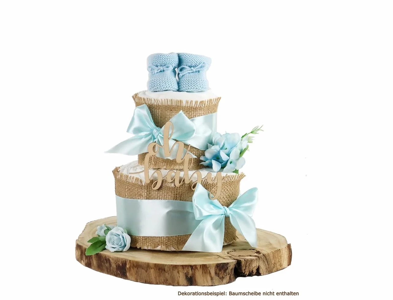 Pieluchy tort All Jute | na narodziny dziecka (2-poziomowy, niebieski) Blue
