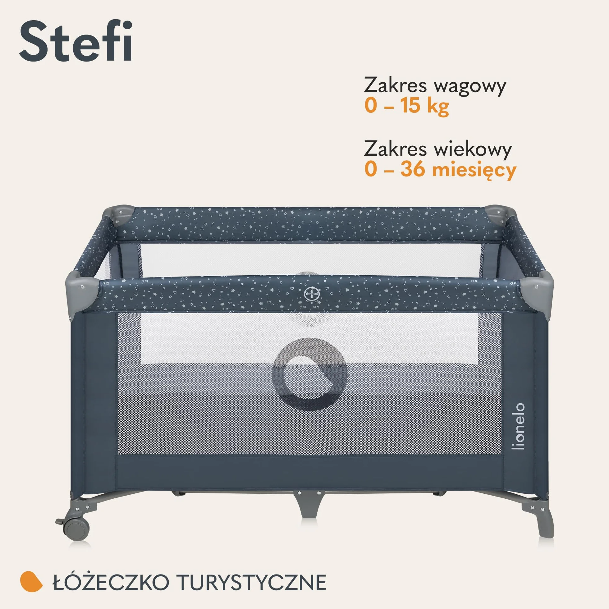 Lionelo Stefi 2 w 1 łóżeczko turystyczne, łóżko dziecięce z przewijakiem, przewiewne ścianki, system LockGuard, łóżeczko przenośne do 15 kg, składane, torba transportowa