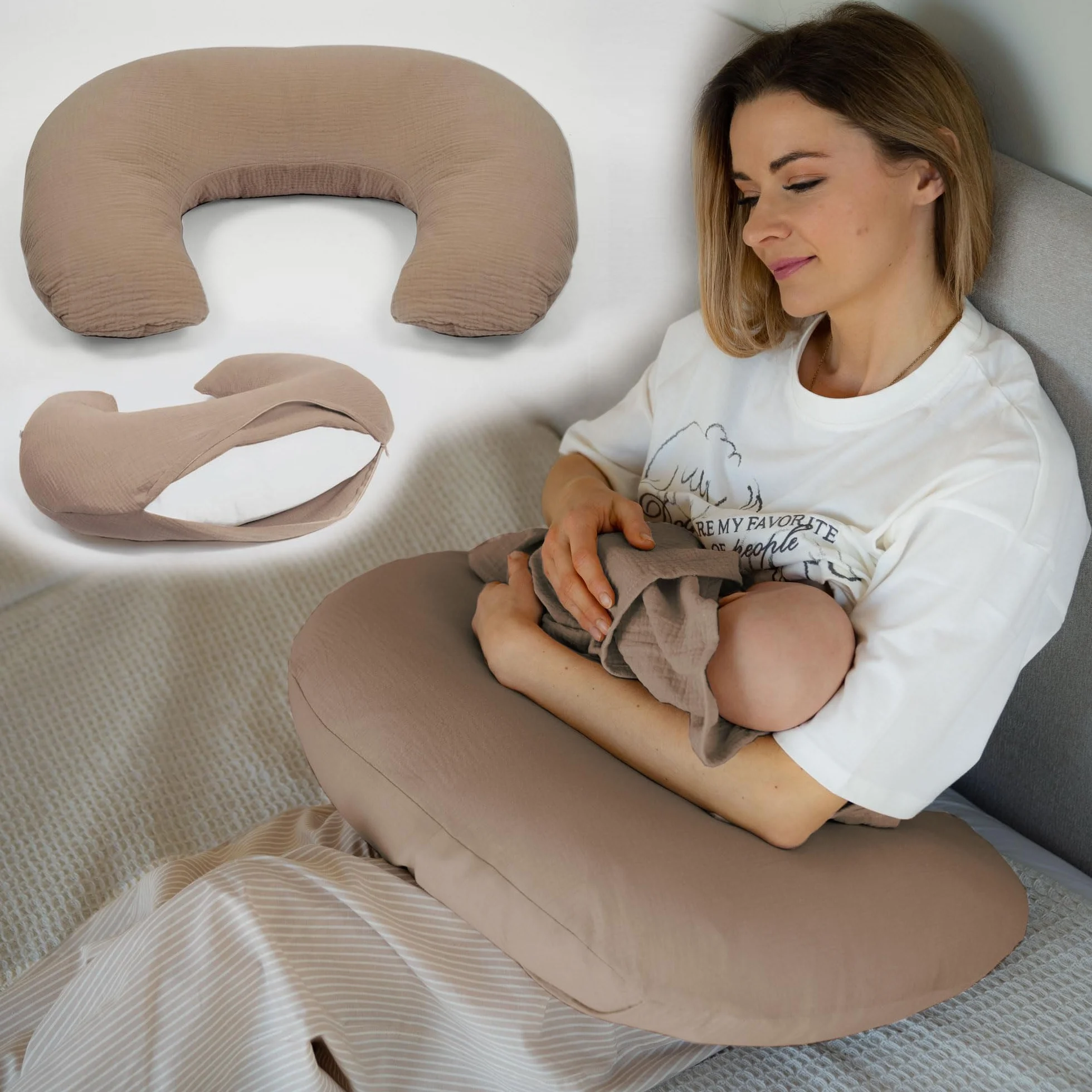 PaLulli® Muślinowa poduszka do karmienia piersią ze 100% bawełny muślinowej – poduszka do karmienia dla niemowląt, poduszka do karmienia dla niemowląt, oddychająca i nadająca się do prania, brązowa