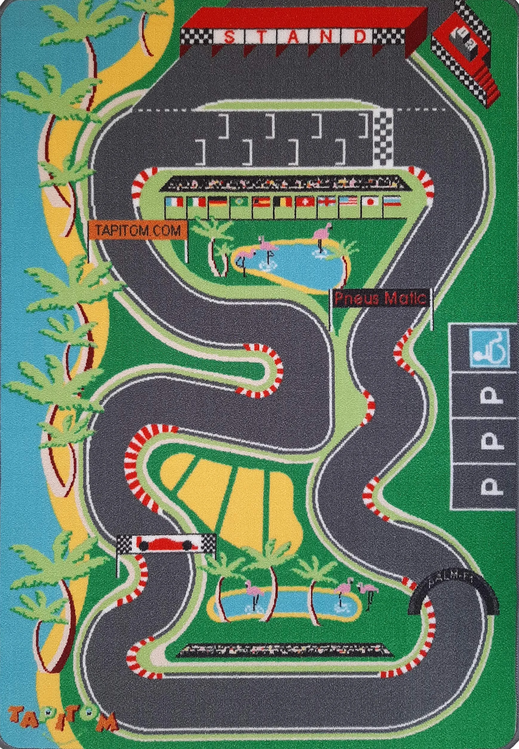 Dywan dziecięcy F1 Circuit - 95 x 133 cm | Obwód samochodowy Playmat | Mata podłogowa dla dzieci Formula 1 Univers Route | antypoślizgowe, obszycie, norma CE
