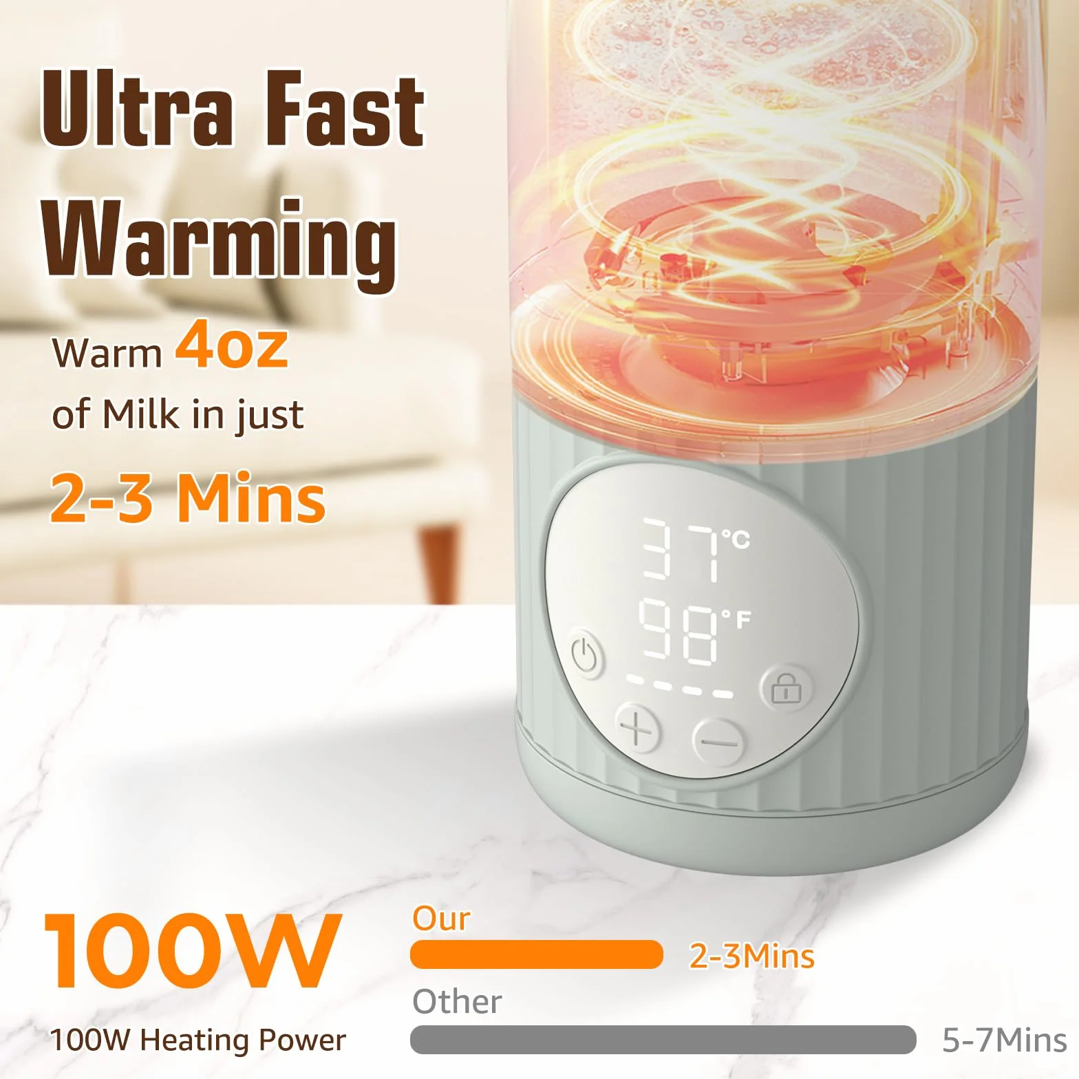 Przenośny podgrzewacz do butelek z mlekiem, mieszanką lub wodą o pojemności 380 ml, 100 W szybkie podgrzewanie i precyzyjna kontrola temperatury, podgrzewacz do mleka dla niemowląt do podróży