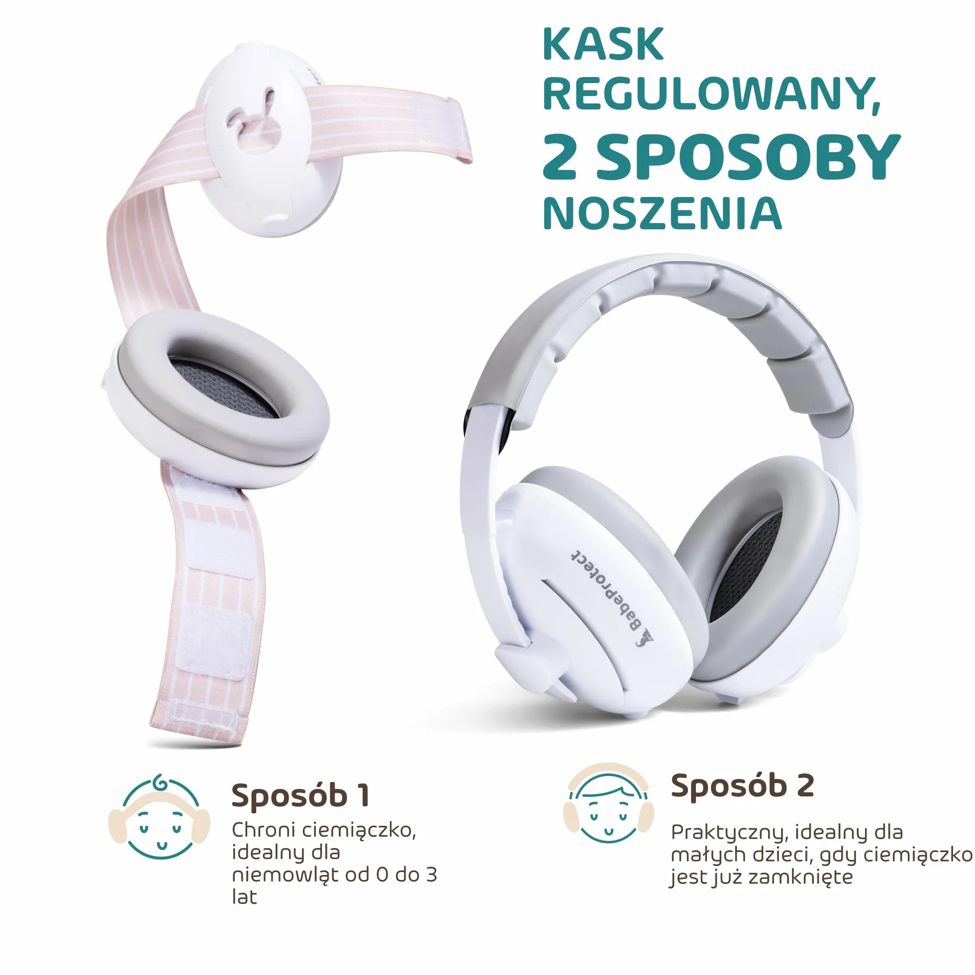 Nauszniki przeciwhałasowe la niemowląt i małych dzieci 2 w 1 - Ochrona przed hałasem - skuteczna ochrona słuchu do 4 lat - Ertyfikat CE - Doskonały komfort, Idealne do spania - Beżowy