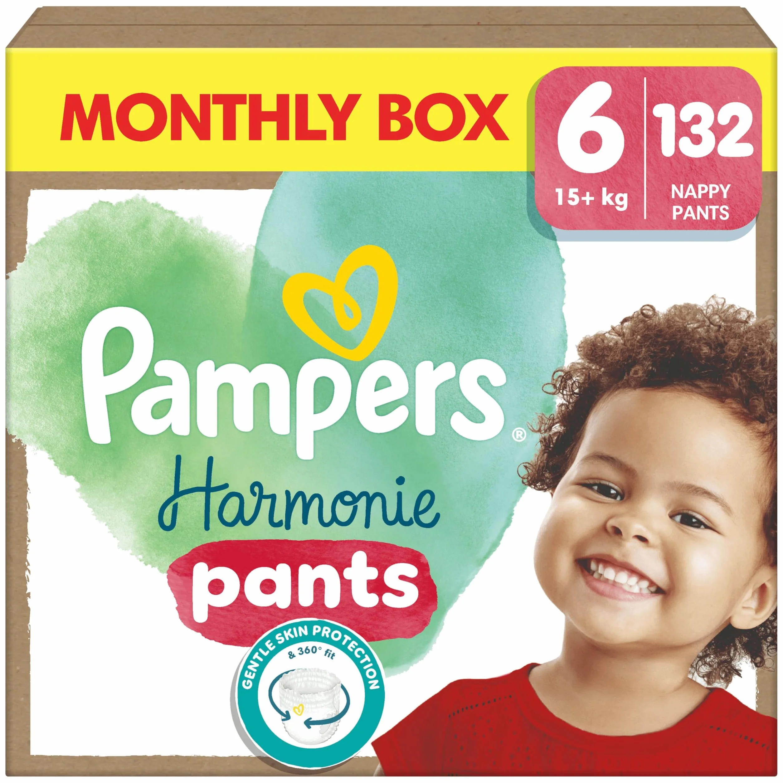 Pampers Harmonie Pantsy rozmiar 6, 132 pieluszki, 15kg+, ochrona delikatnej skóry i taśma 360° Comfort Fit