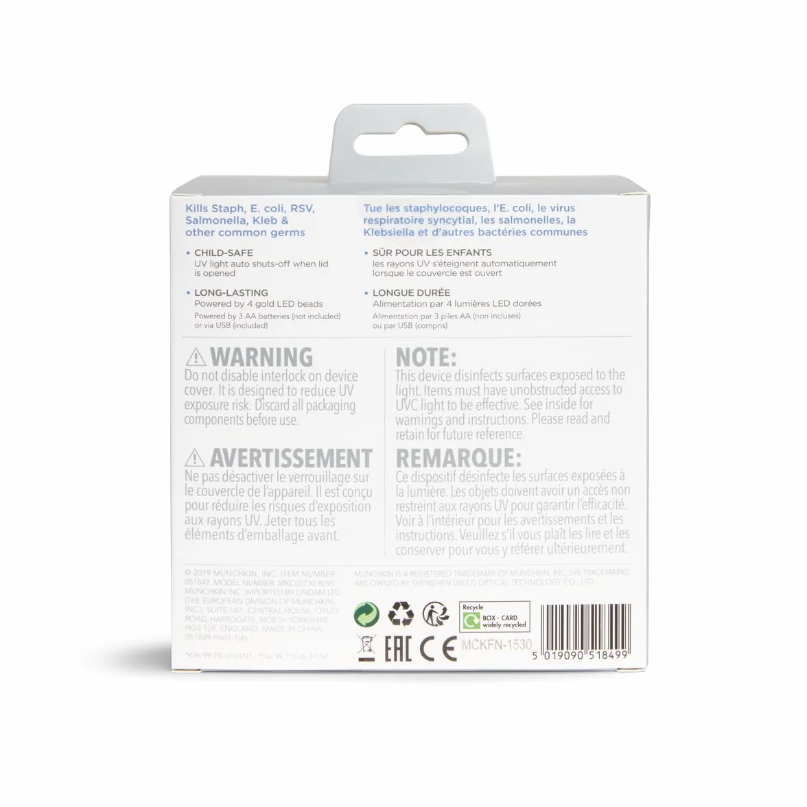 Munchkin Portable Soother & Dummy UV Steriliser, Kills 99% of Germs in 59 Seconds