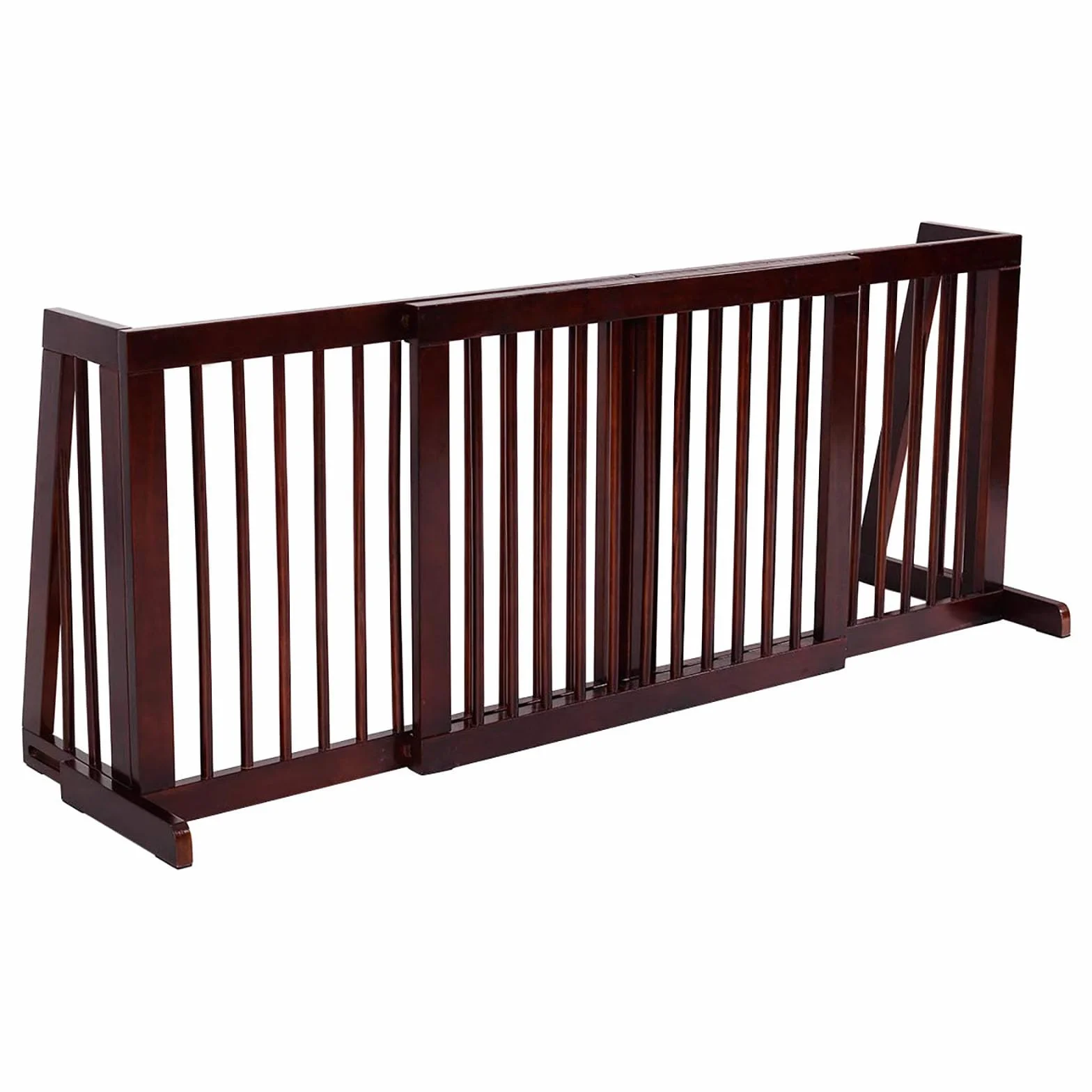 COSTWAY Barierka ochronna dla psów, drewniana kratka ochronna na drzwi, wolnostojąca kratka ochronna dla psów, 71-203 cm, regulowana, brązowa