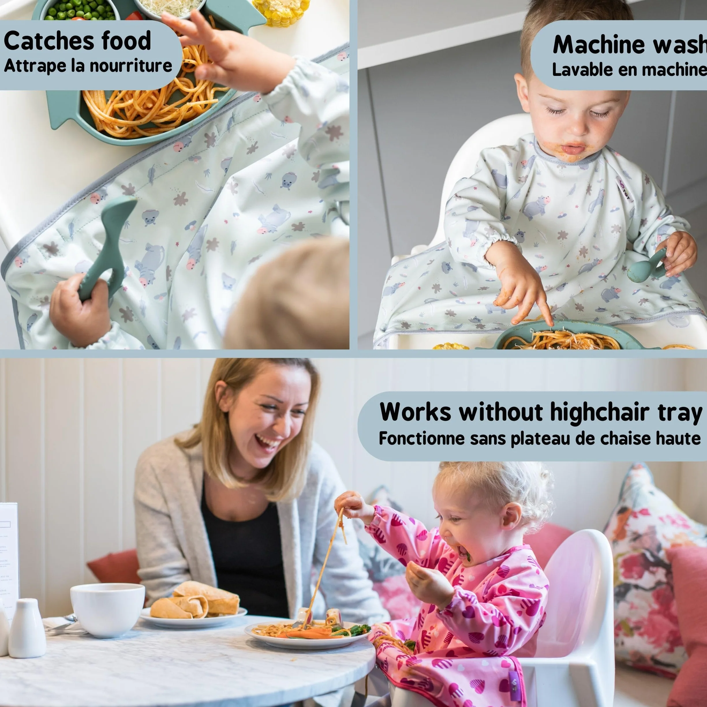 Tidy Tot Weaning Bib długie rękawy wodoodporny kombinezon śliniak pokrowiec i łapacz