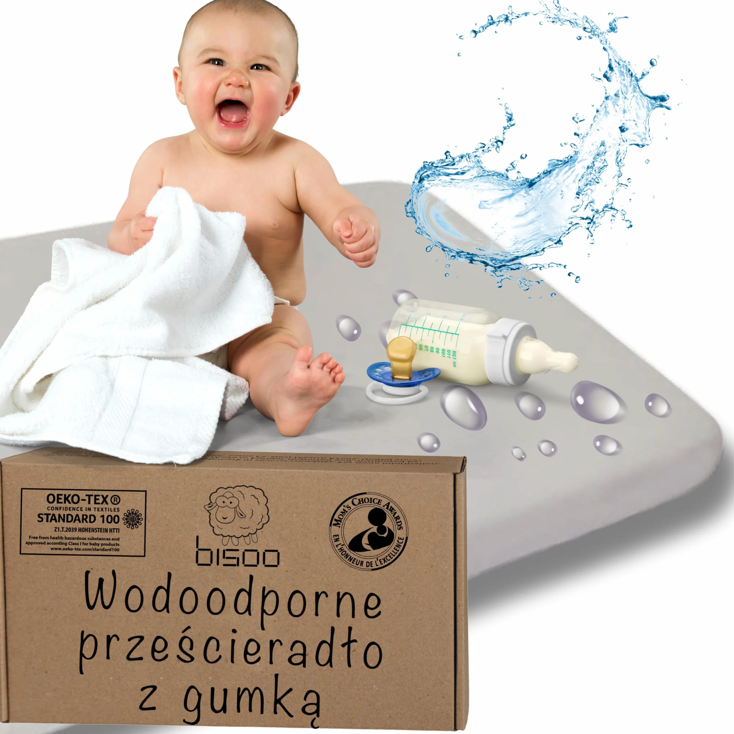 BISOO 80x160 cm - 2w1 Prześcieradło z Gumką + Ochraniacz na Materac - Wodoodporne Prześcieradeło z Gumką - Wykonane w 100% z Bawełny Certyfikowanej Oeko-Tex Standard 100 (Szary)