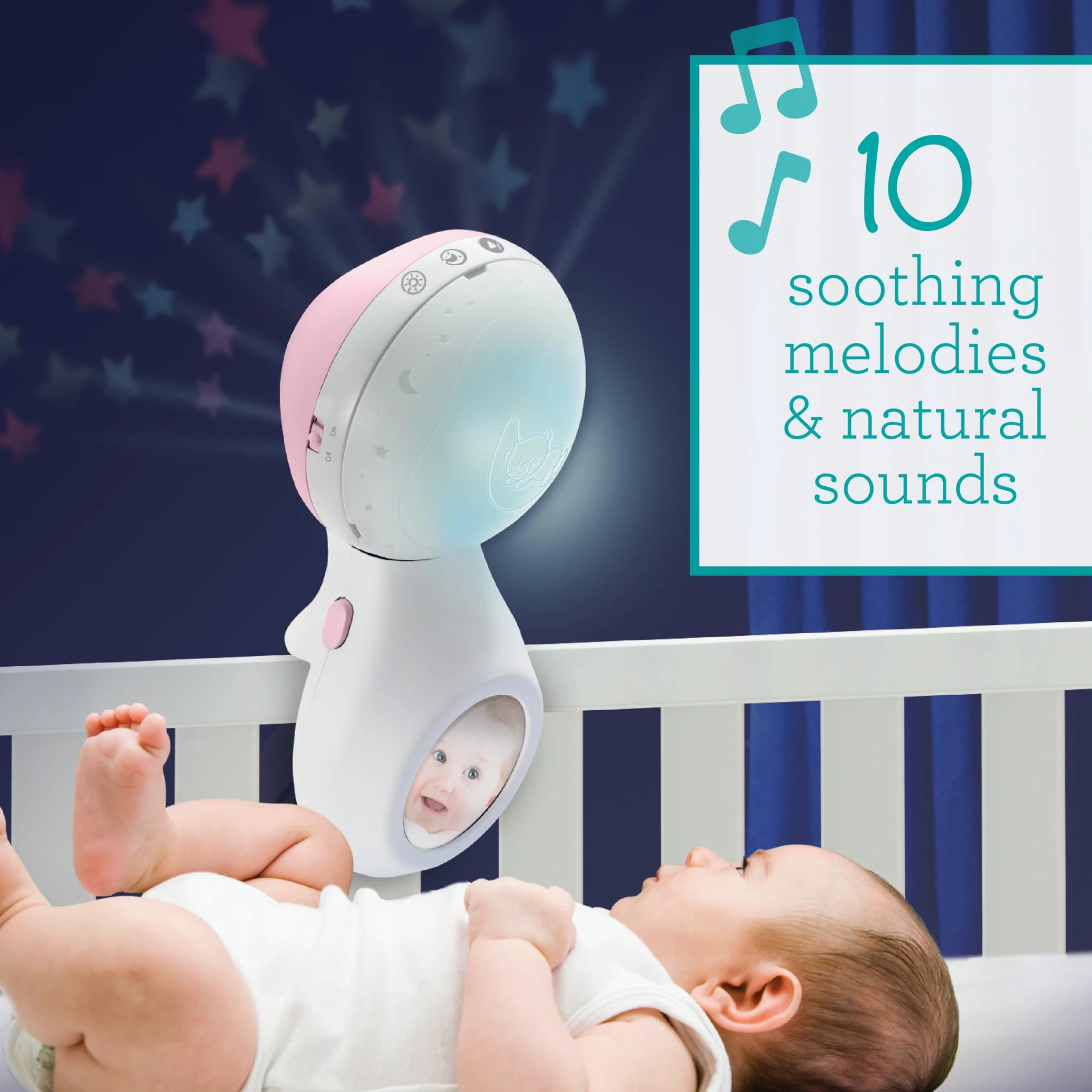 Infantino 3 w 1 Projektor Muzyczny Mobilny, Mobilny Konwertowalny, Projektor Światła z Trybem Budzenia Symulującym Światło Dzienne, Zawiera 6 Melodii i 4 Dźwięki Natury, Różowy
