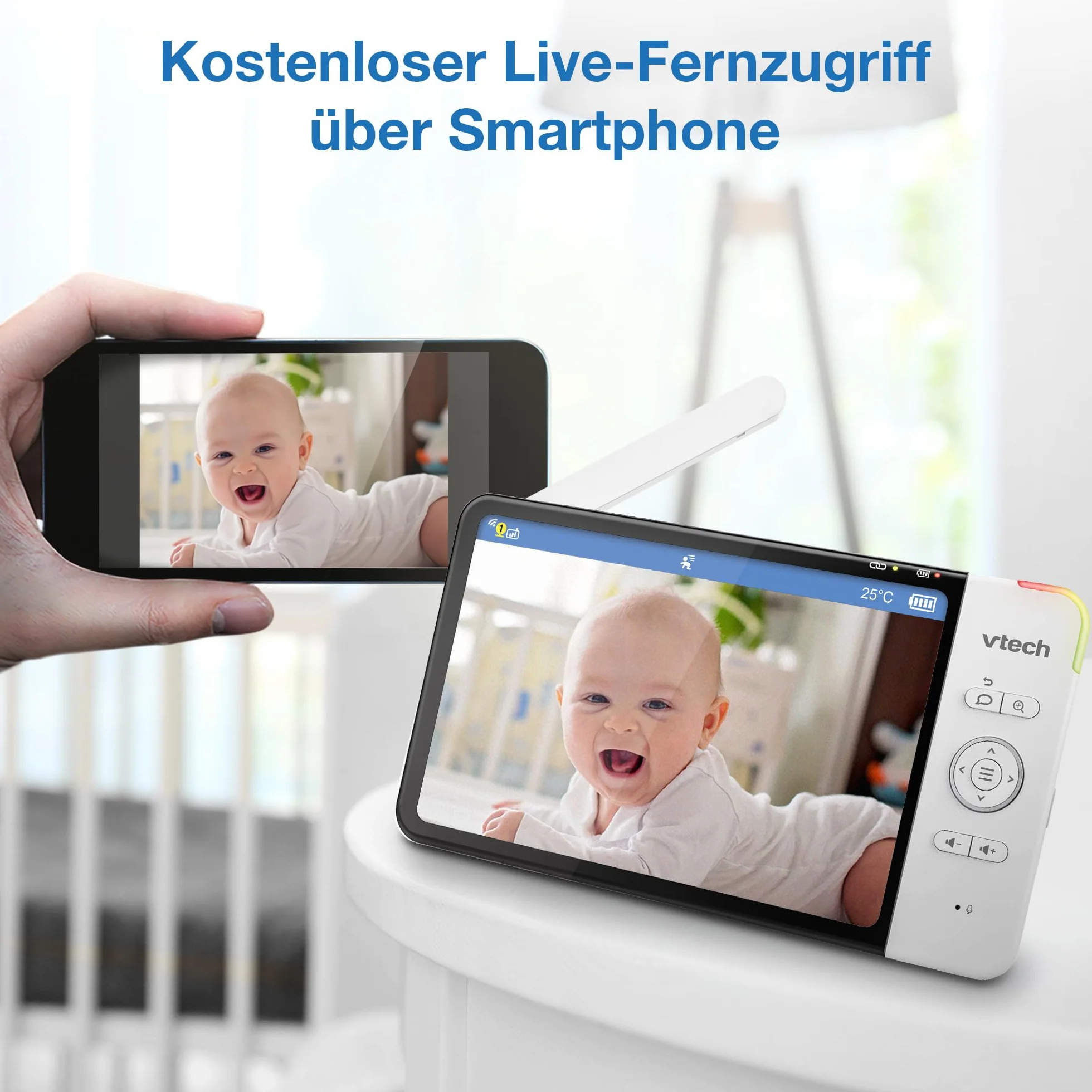 Vtech RM7764HD z kamerą 1080p WiFi Remote Access, wideo o przekątnej 7", 360° Pan i Tilt, z kamerą HD Night Vision 2-Way Talk czujnik temperatury, iOS i Android