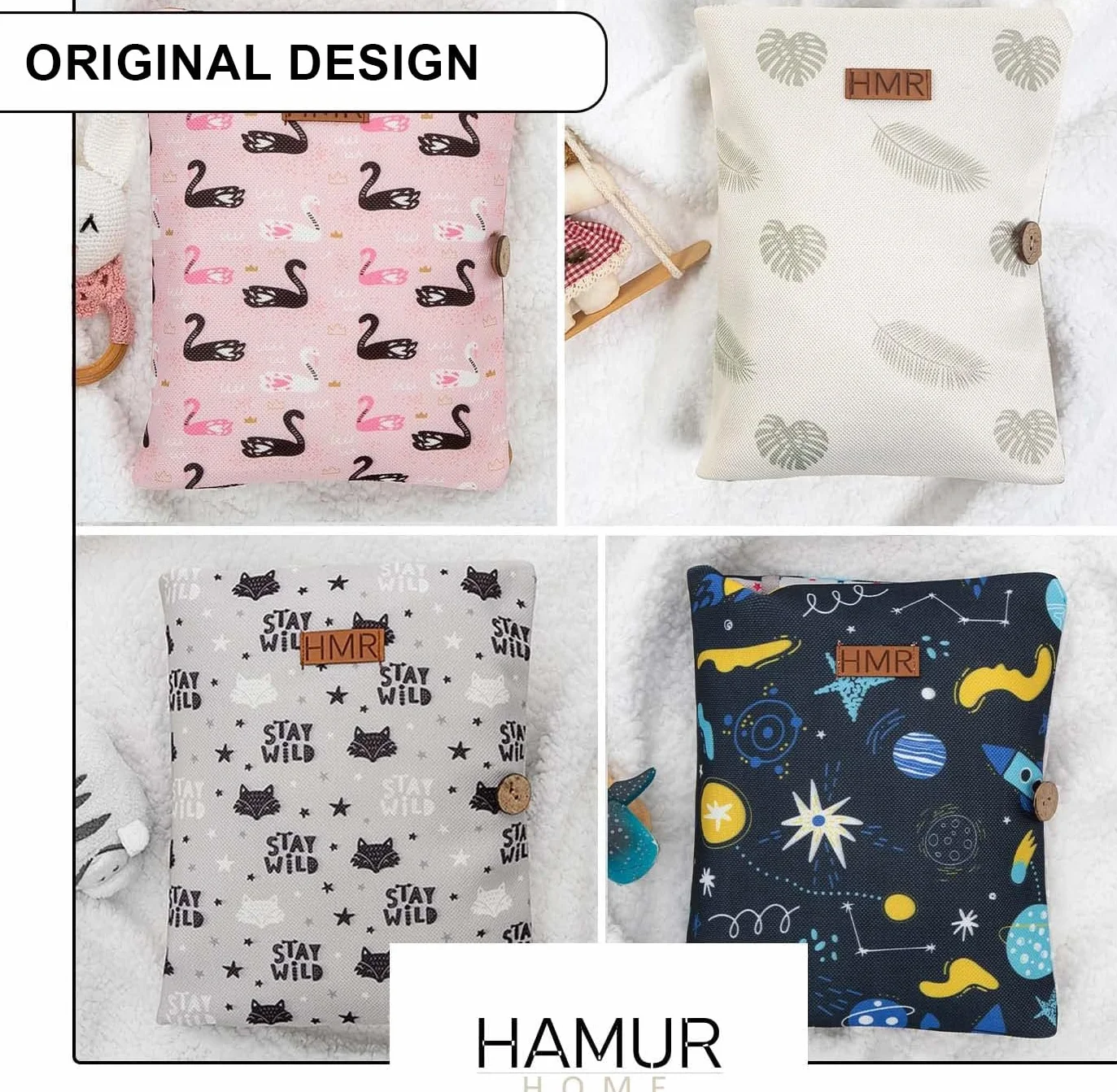 HAMUR HOME Organizer na pieluchy i kosmetyczka 2 w 1 - mała torba na pieluchy w podróży dla mamy pieluchy kremowe chusteczki organizer dla niemowląt, Liście, Liście