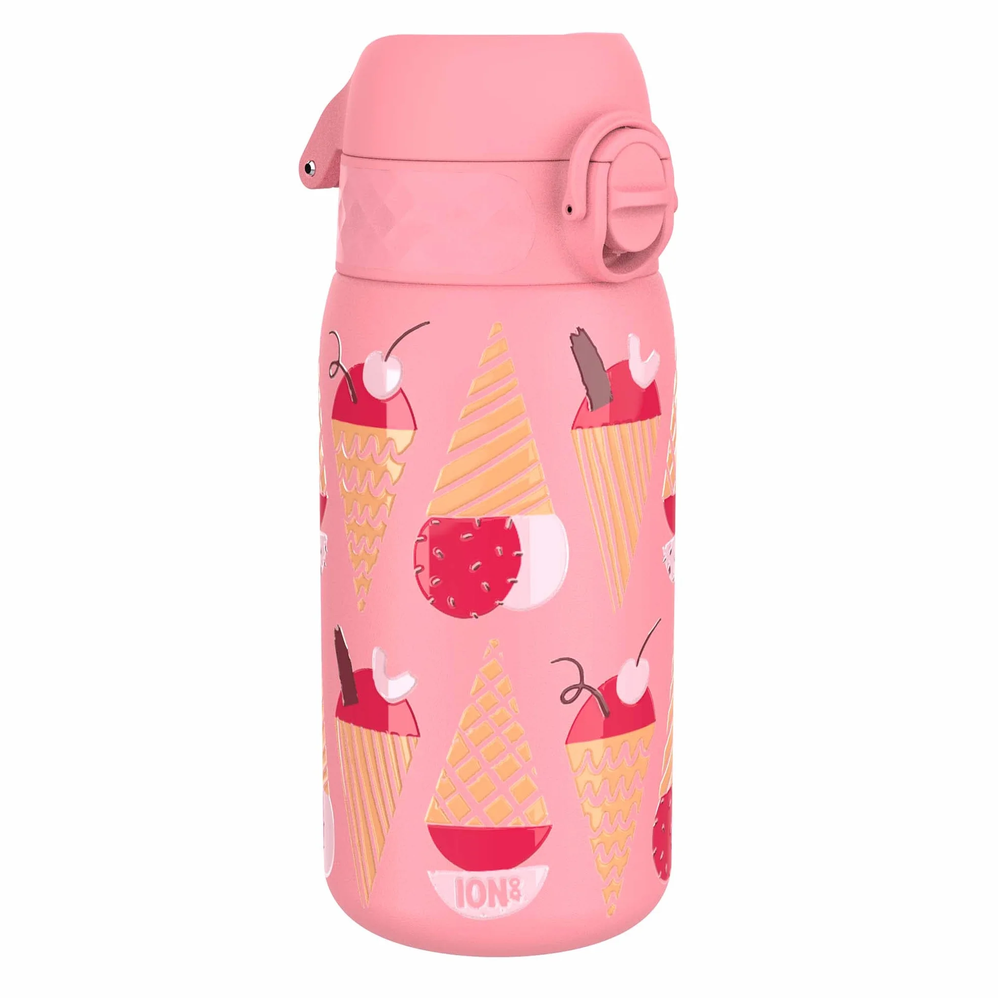 ION8 Butelka na Wodę dla Dzieci ze Lekki Stali, 400 ml/13 oz, Nieocieplany, Szczelna, Łatwa do Otwarcia, Bezpieczny Zamek, Można Myć w Zmywarce, Składany Uchwyt, Łatwa w Czyszczeniu, Lody
