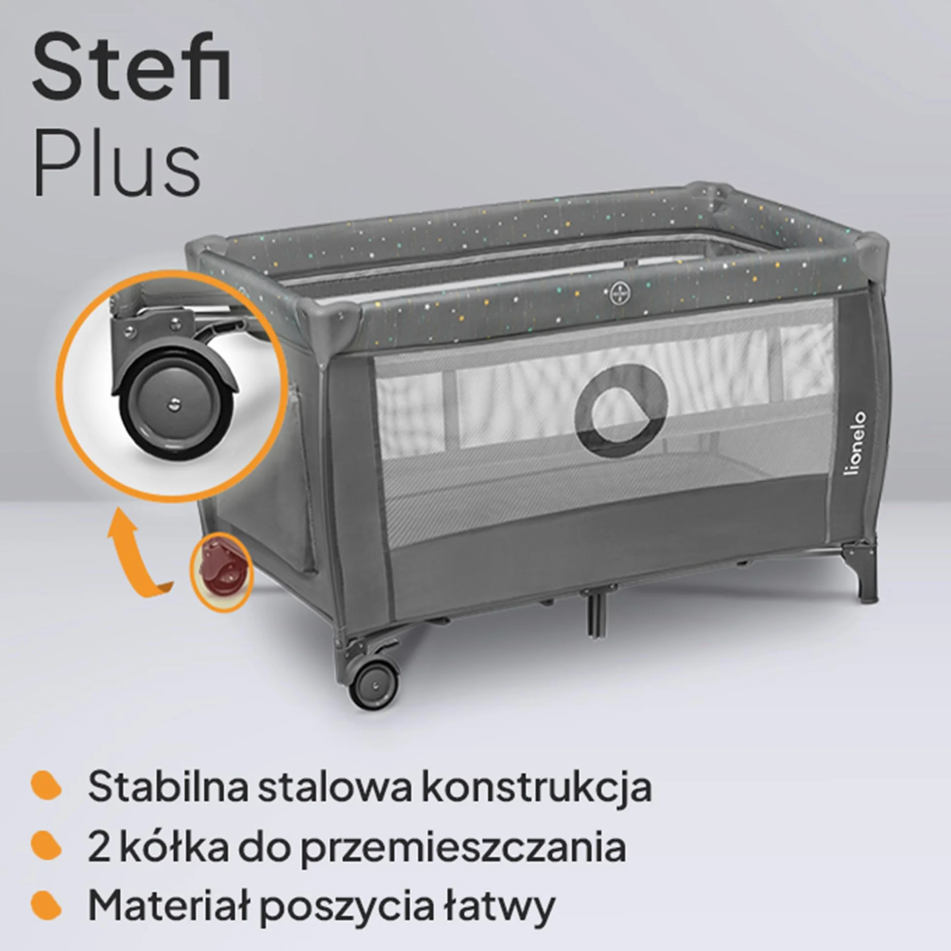 LIONELO Stefi Plus łóżeczko turystyczne 2 w 1 do 15 kg, łóżko dziecięce z materacem, boczne wejście z zamkiem błyskawicznym, wysokiej jakości materac piankowy, szybkie składanie