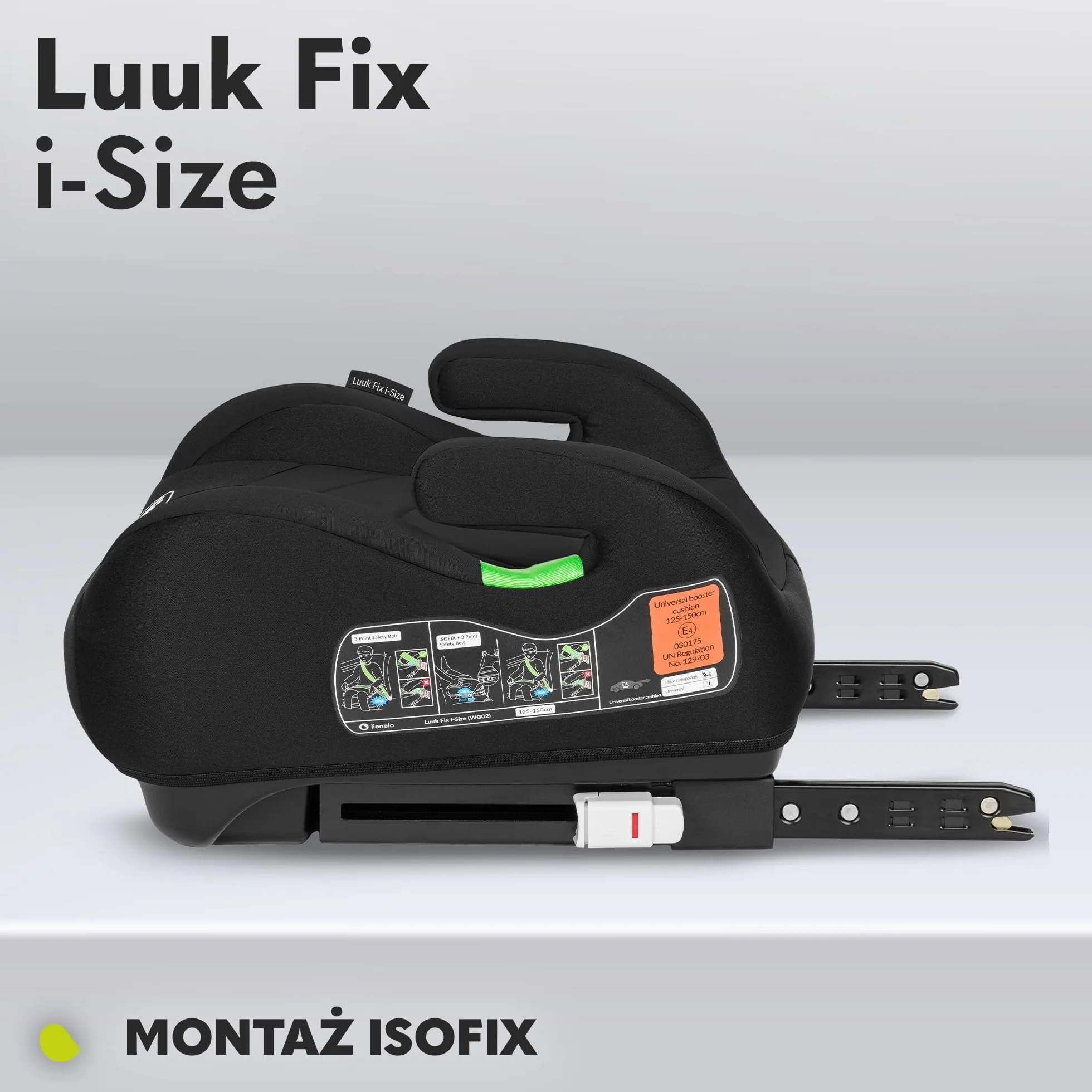 LIONELO LUUK FIX i-Size Podwyższający Fotelik Samochodowy dla Dzieci z ISOFIX, od 22 do 36 kg 125 – 150 cm, Grupa 2 i 3,Wygodne Siedzisko i Podłokietniki, Zdejmowany Pokrowiec