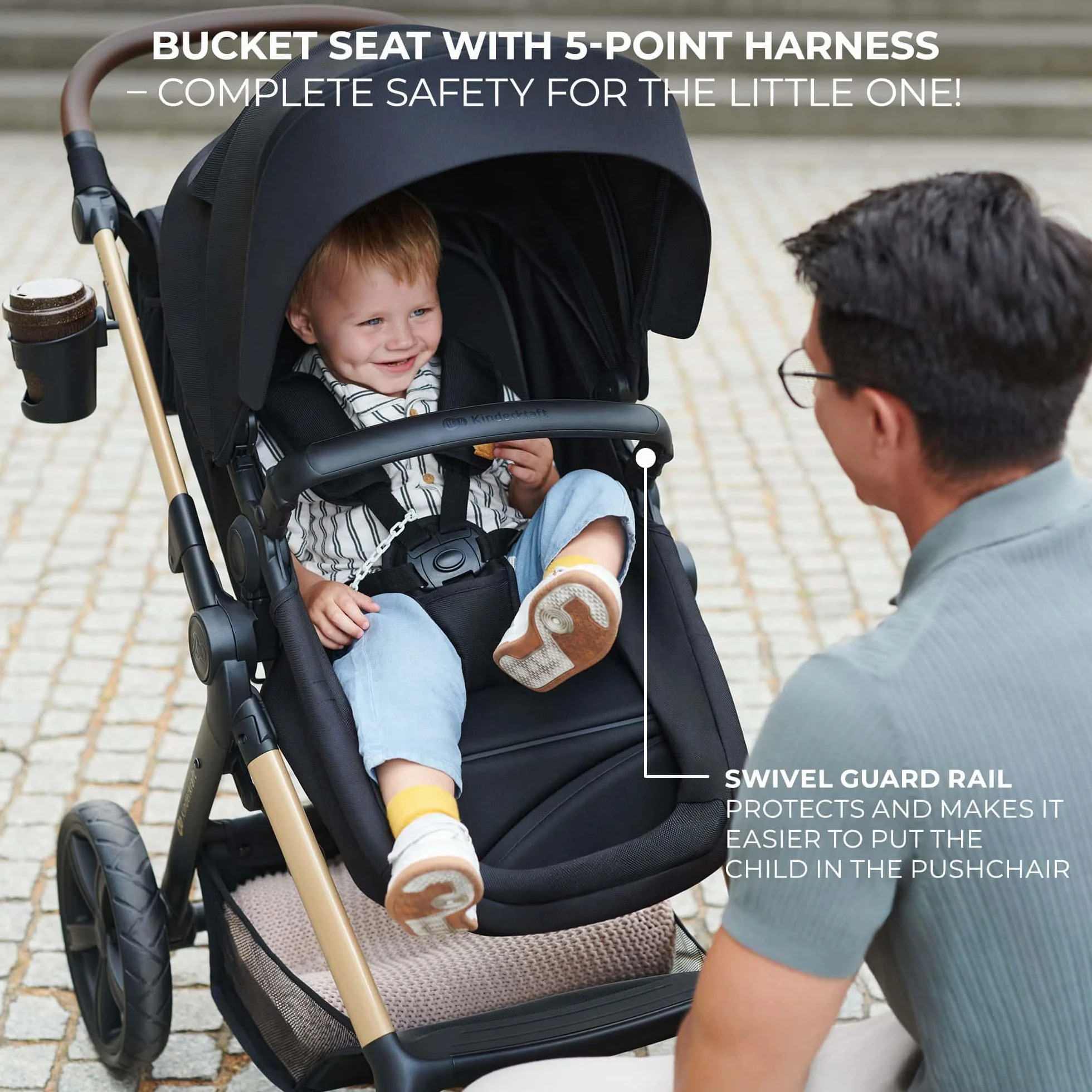 Kinderkraft MOOV 2 3 w 1 fotelik samochodowy, Mink PRO I-Size, system podróżny, wózek dziecięcy, krzesło spacerowe, składane, dla noworodka, od urodzenia do 3 lat, Czarny